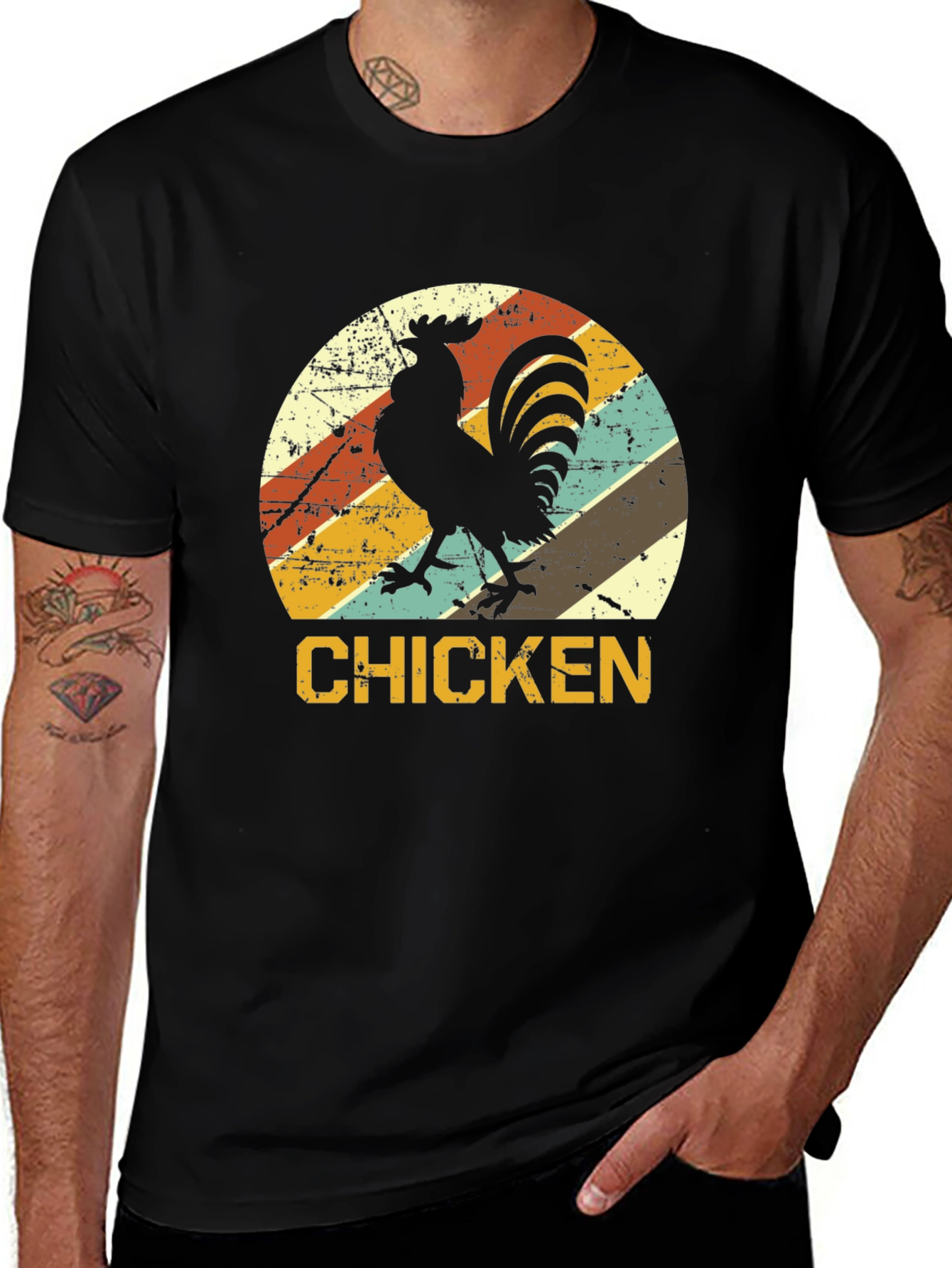Retro Chicken Graphic T-Shirt - Black