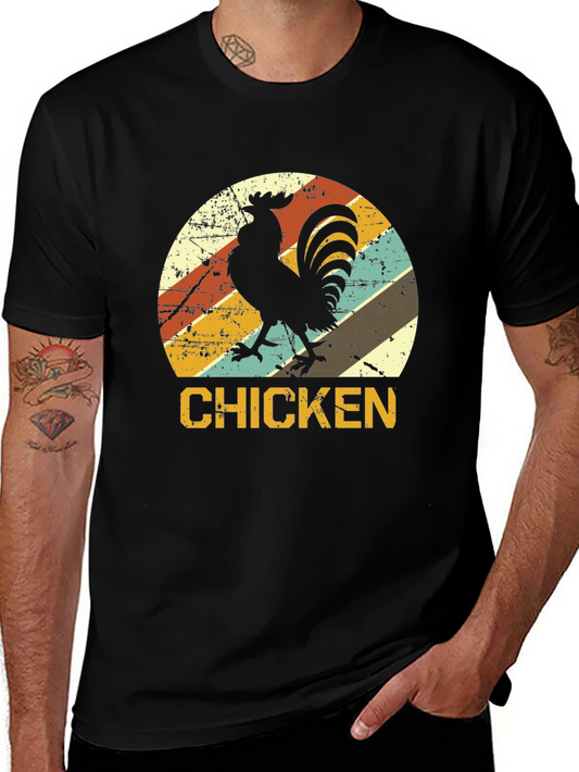 Retro Chicken Graphic T-Shirt - Black