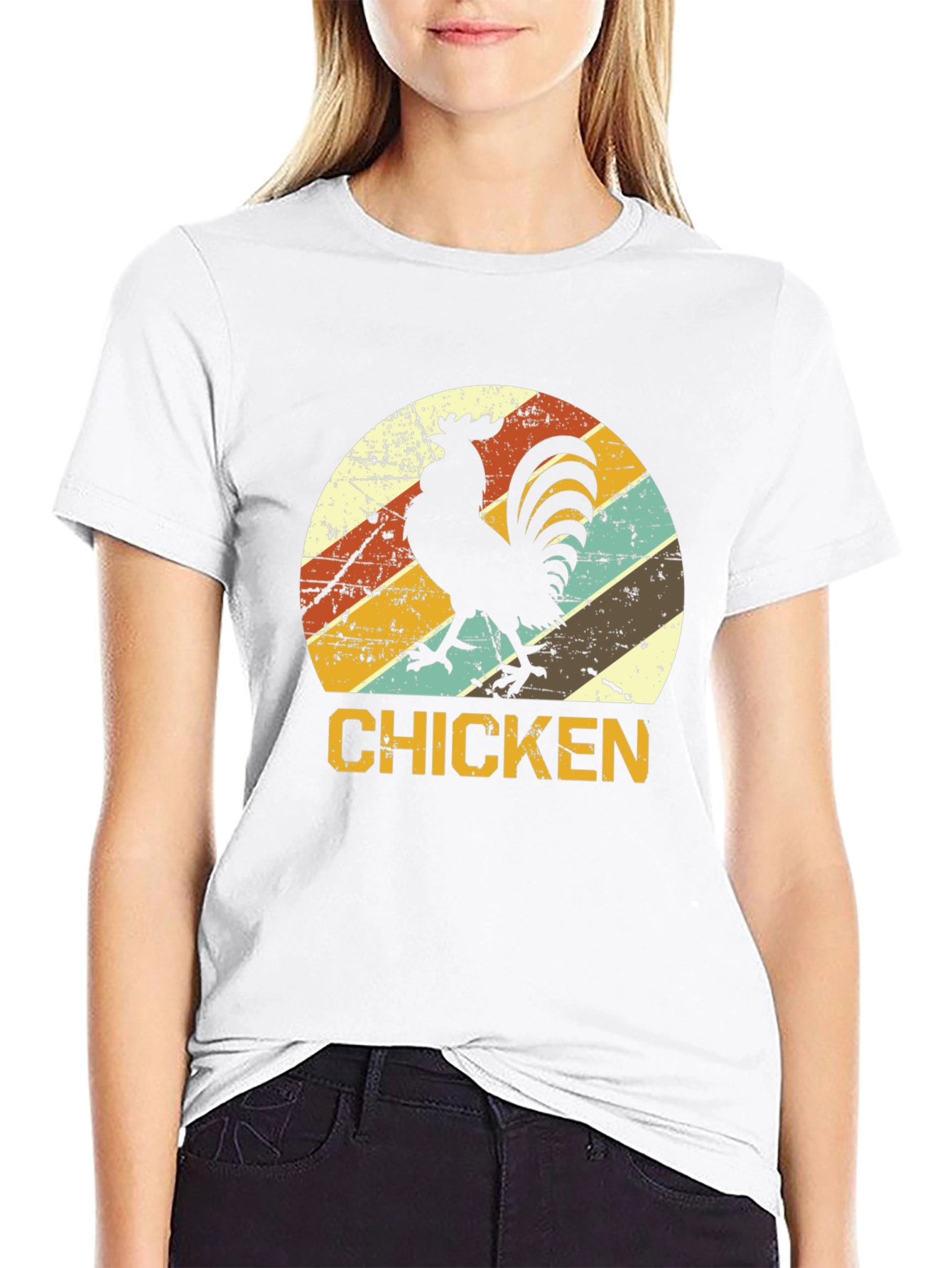 Retro Chicken Graphic T-Shirt - Black