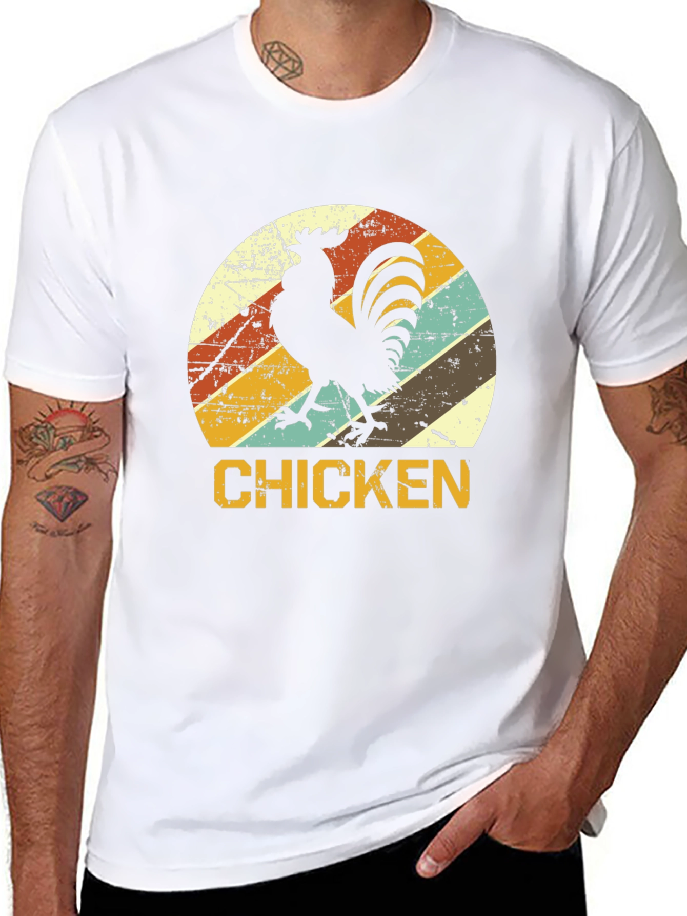 Retro Chicken Graphic T-Shirt - Black