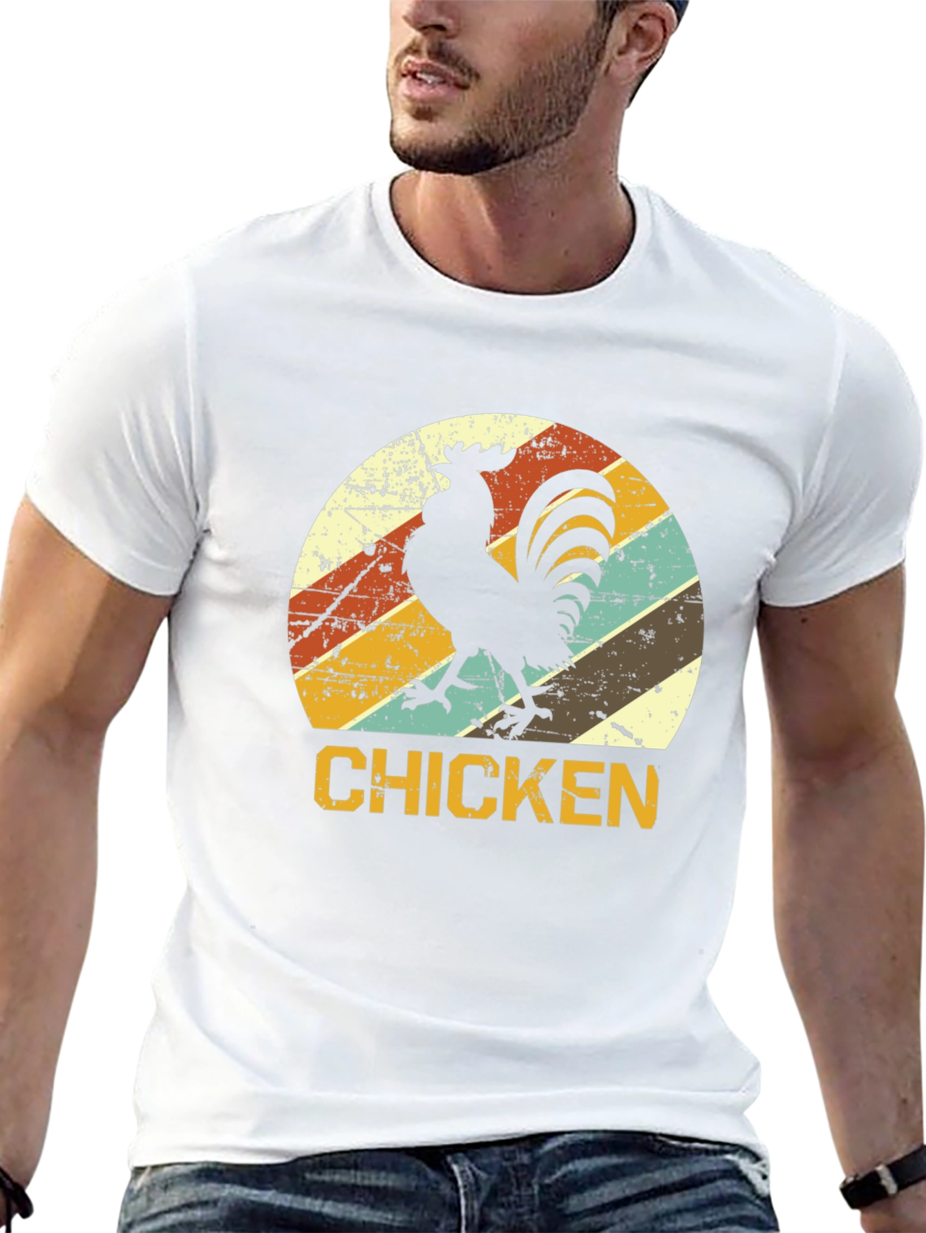 Retro Chicken Graphic T-Shirt - Black