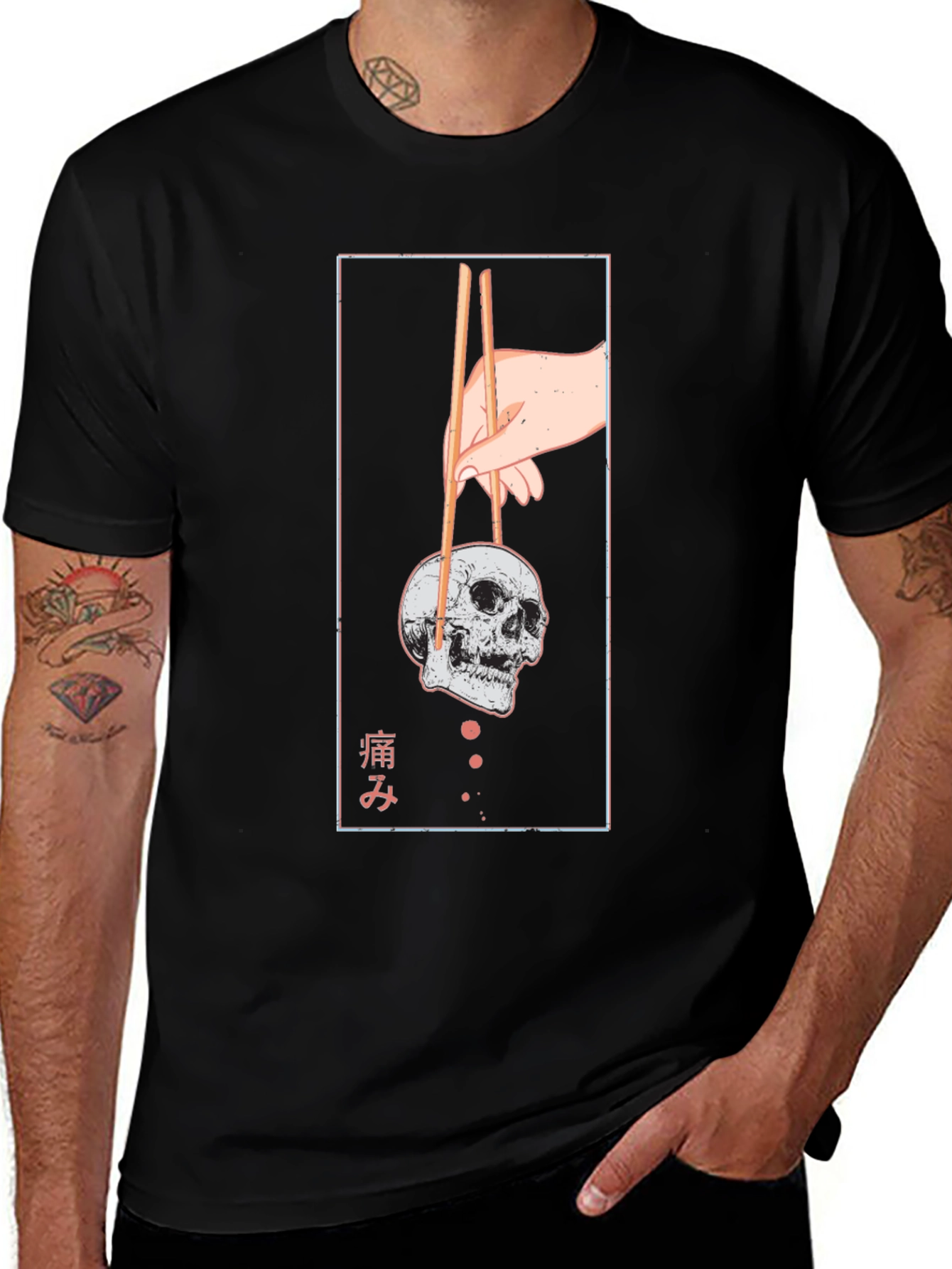 Skull Chopsticks Graphic T-Shirt