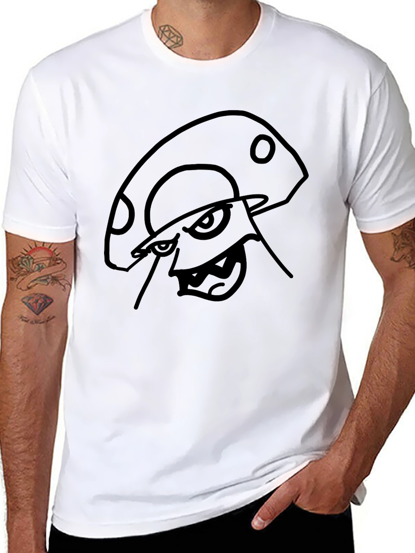Mens Black T-Shirt with Mushroom Graphic
