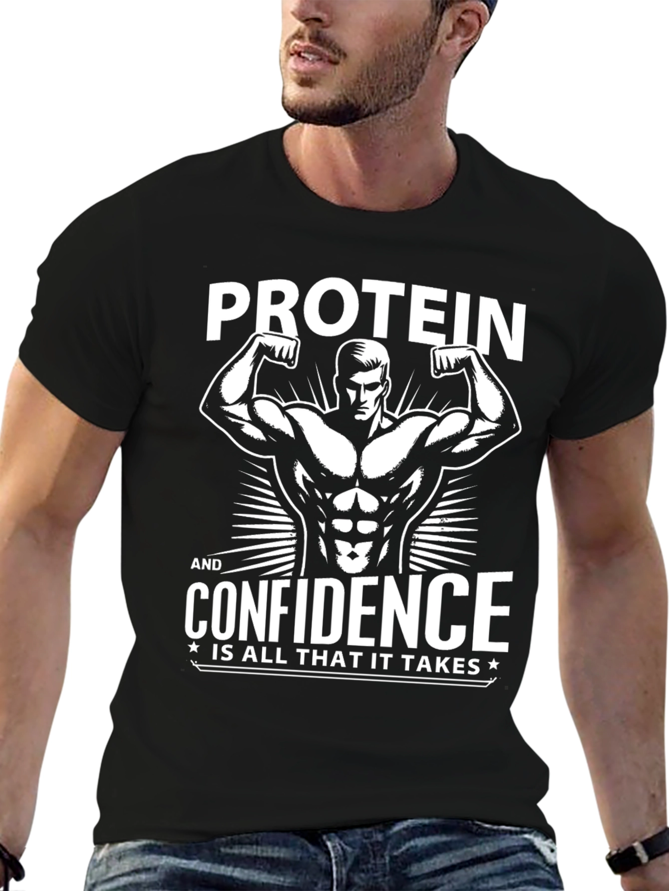 Protein & Confidence Graphic T-Shirt - Black