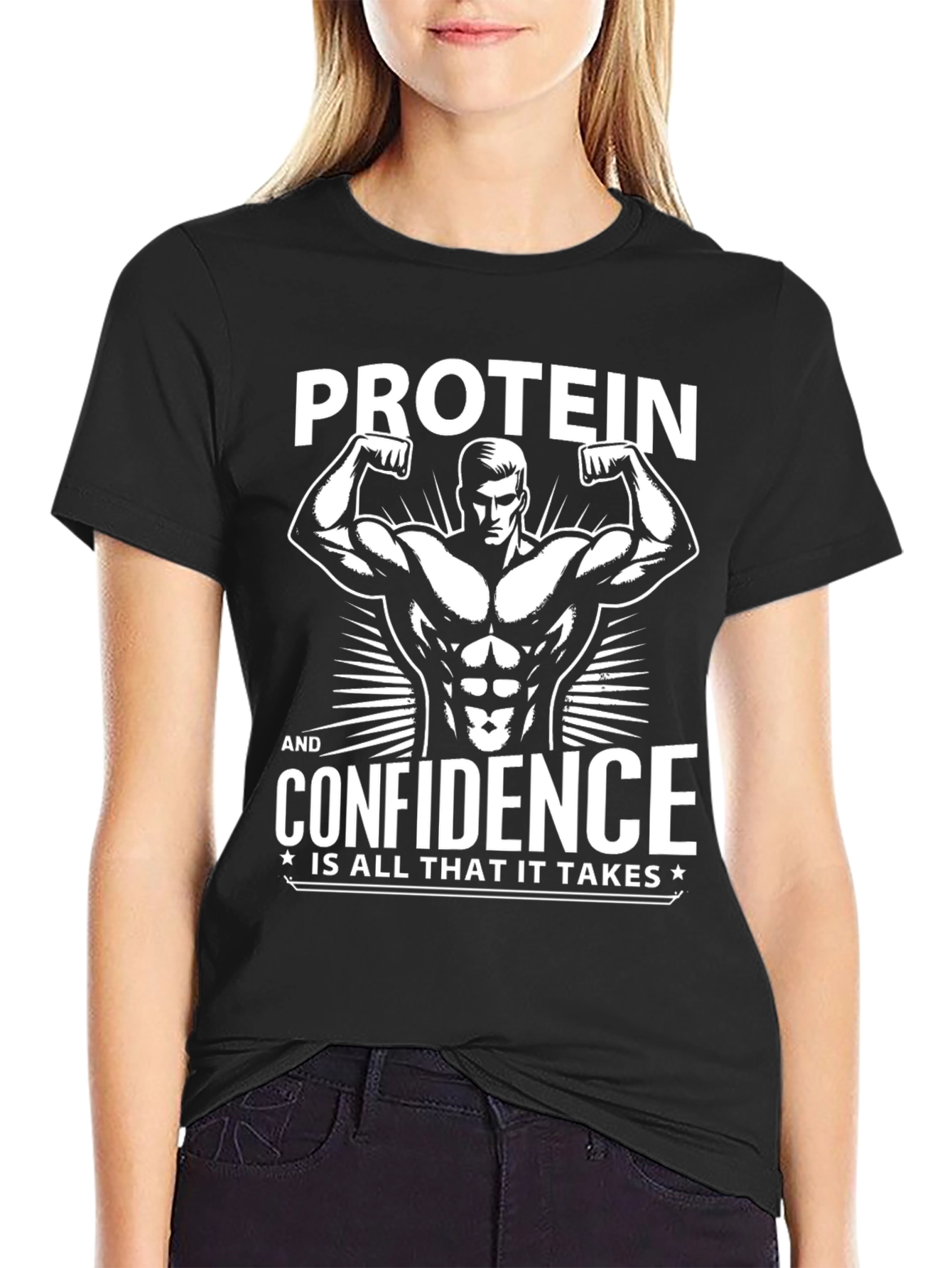 Protein & Confidence Graphic T-Shirt - Black