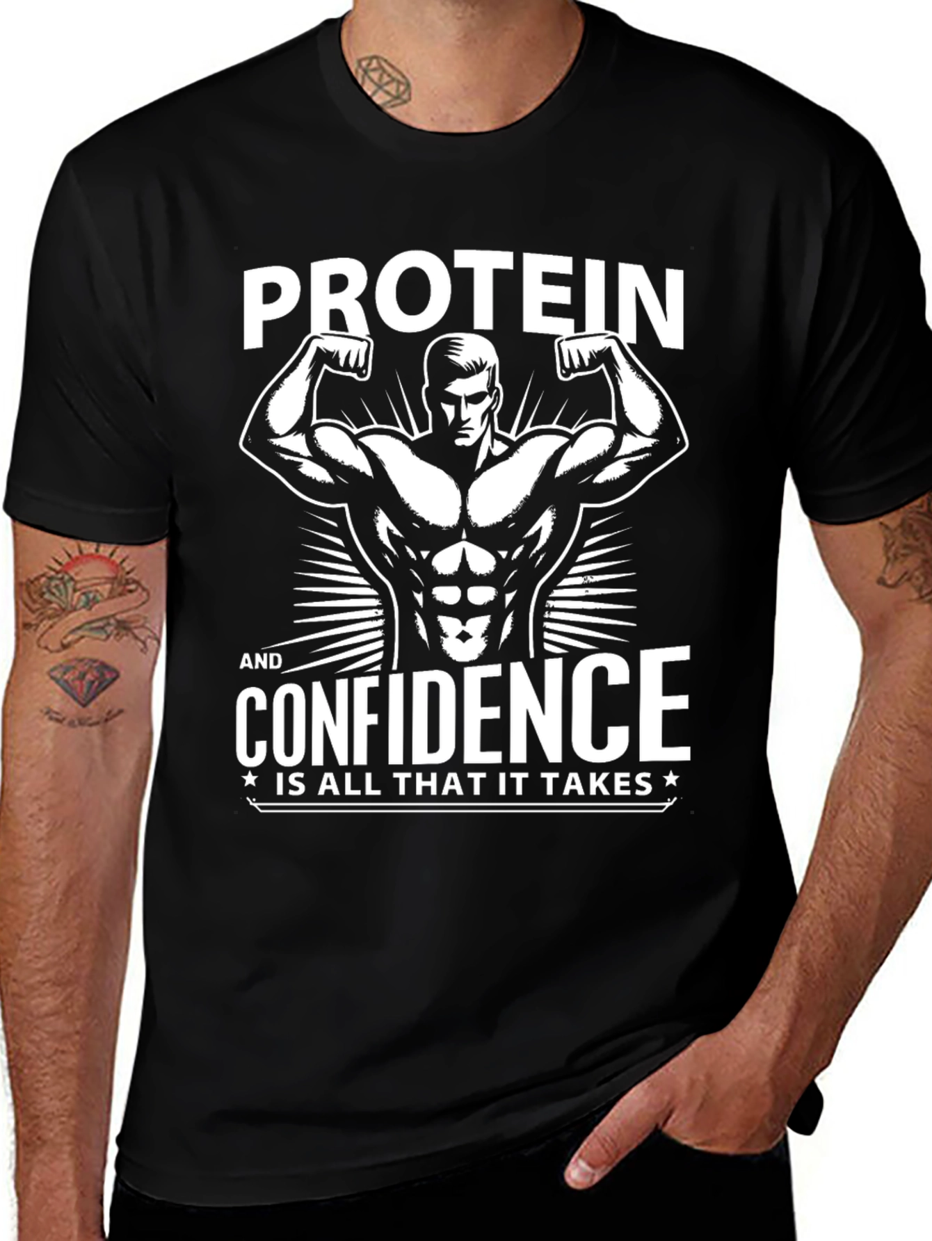 Protein & Confidence Graphic T-Shirt - Black