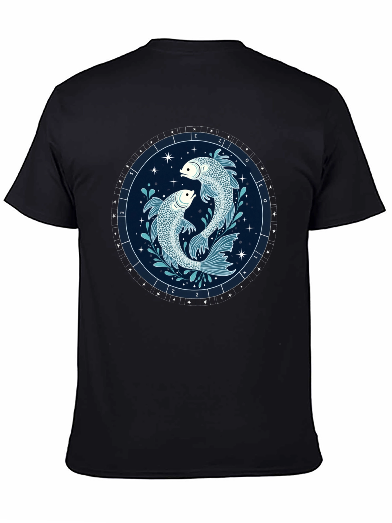 Pisces Zodiac Graphic Tee - Black