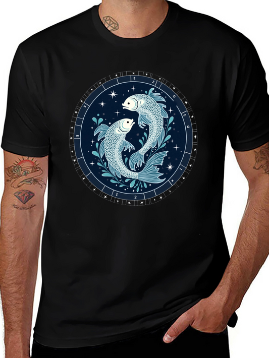 Pisces Zodiac Graphic Tee - Black