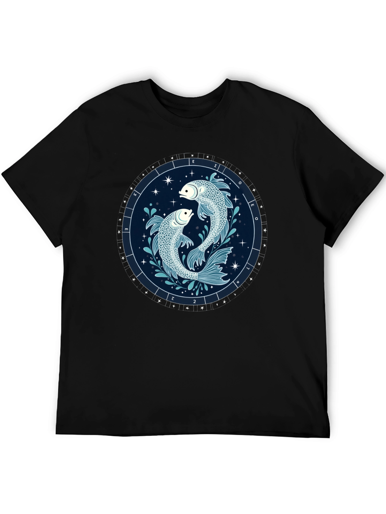 Pisces Zodiac Graphic Tee - Black