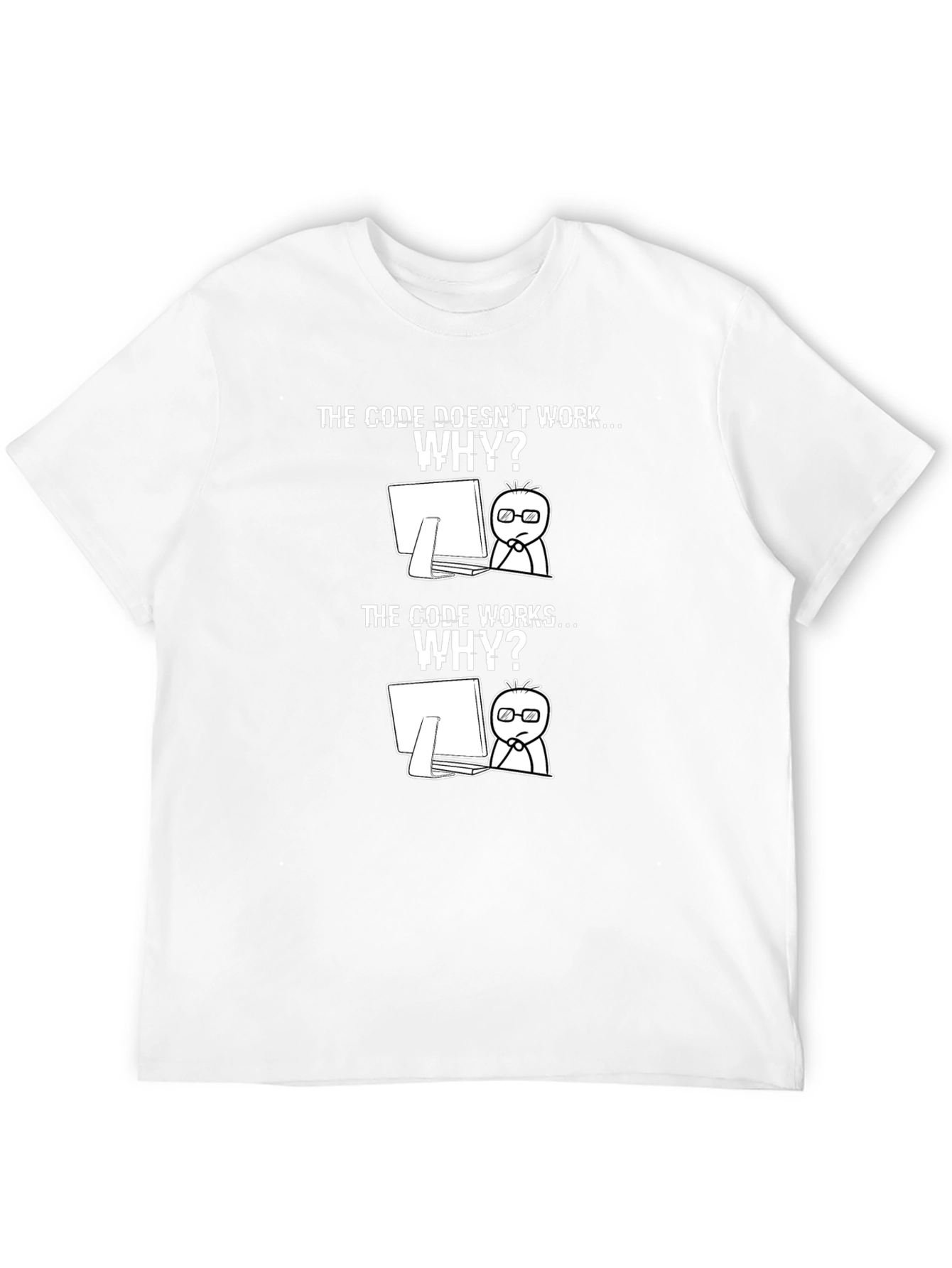 Coding Humor T-Shirt: Code Works? Why?