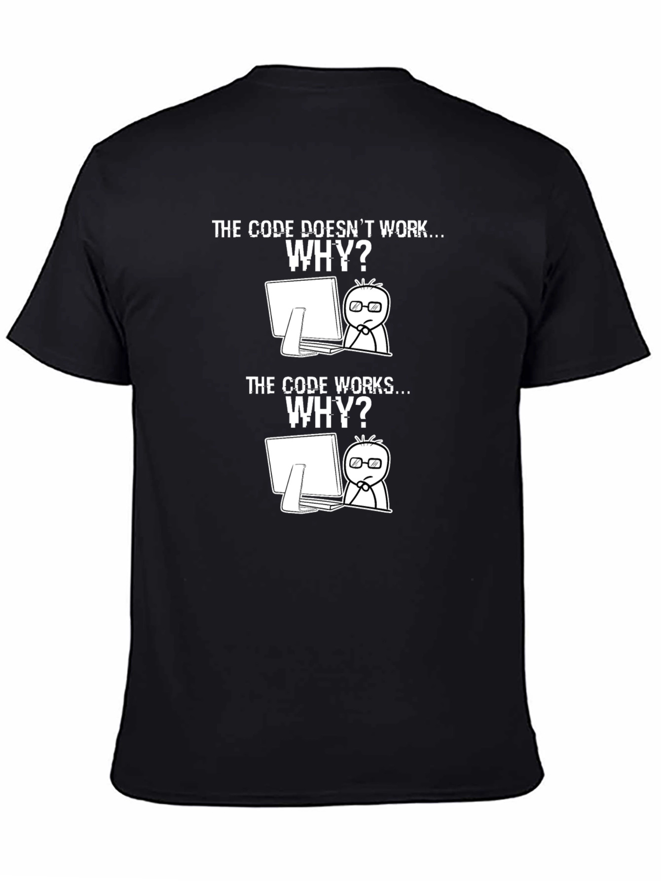 Coding Humor T-Shirt: Code Works? Why?