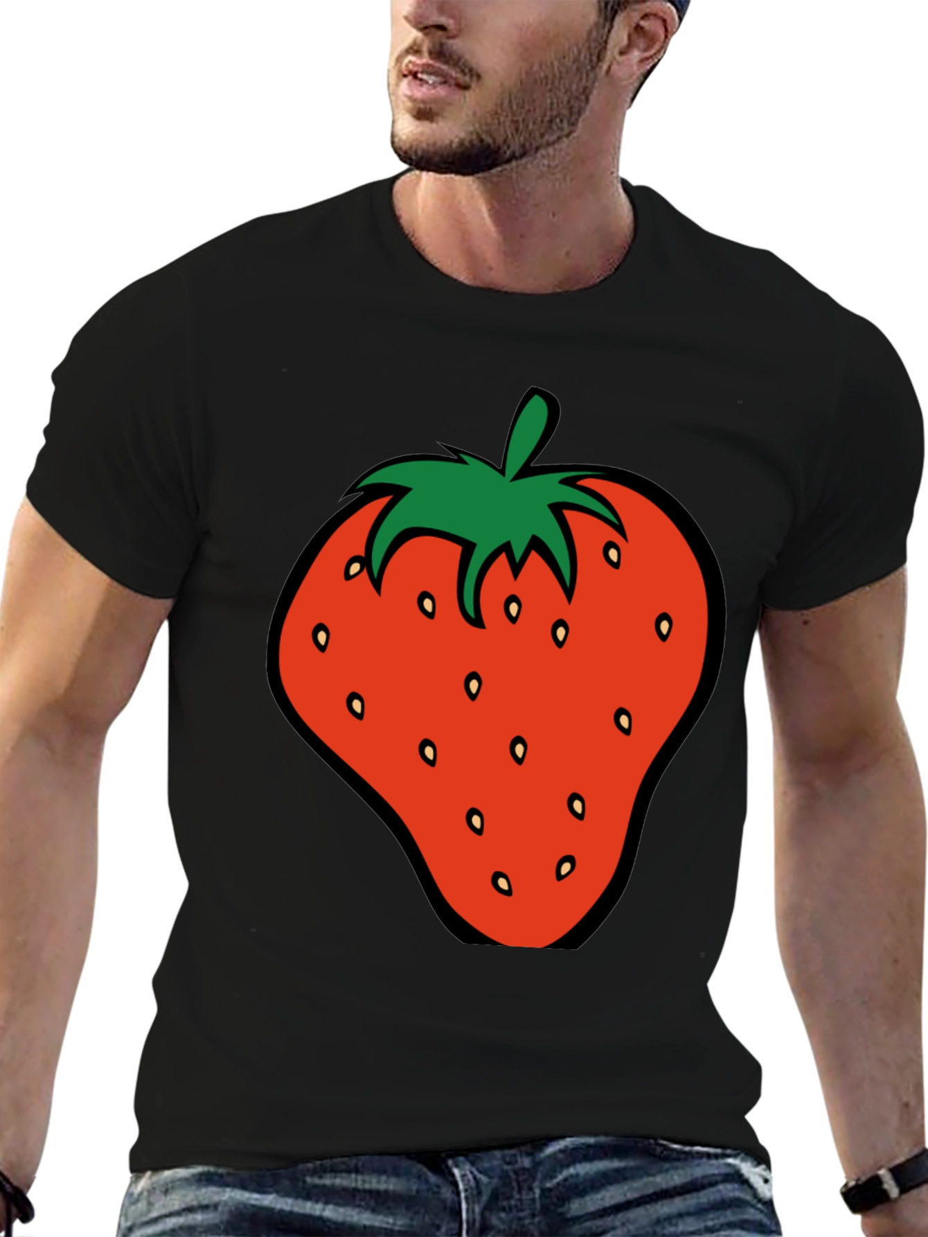 Strawberry Graphic Tee - Black Cotton T-Shirt