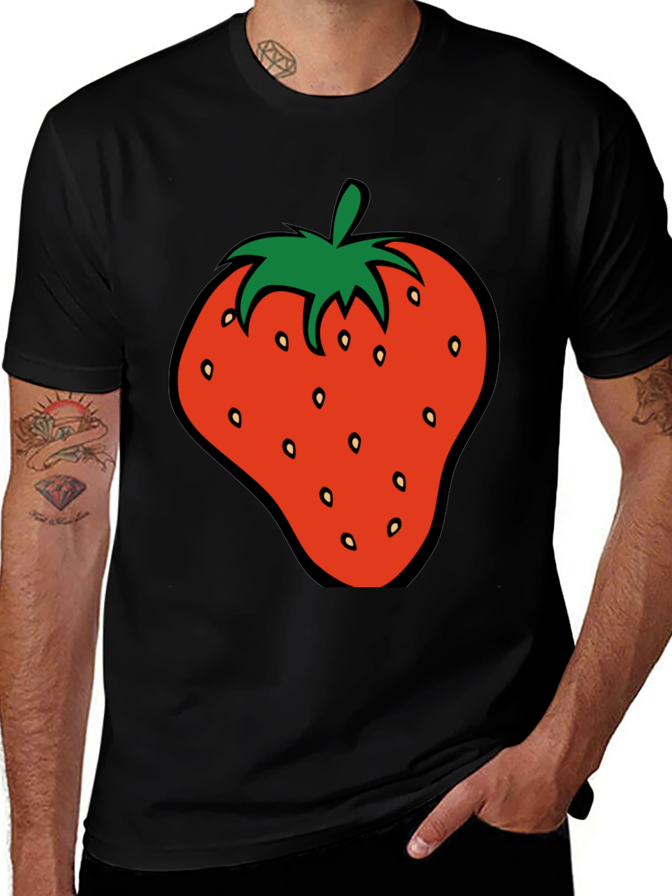 Strawberry Graphic Tee - Black Cotton T-Shirt