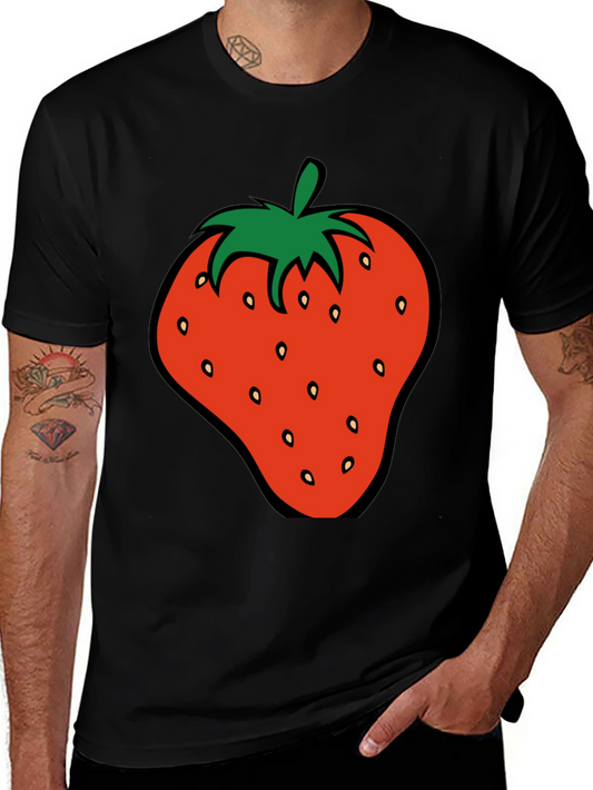 Strawberry Graphic Tee - Black Cotton T-Shirt