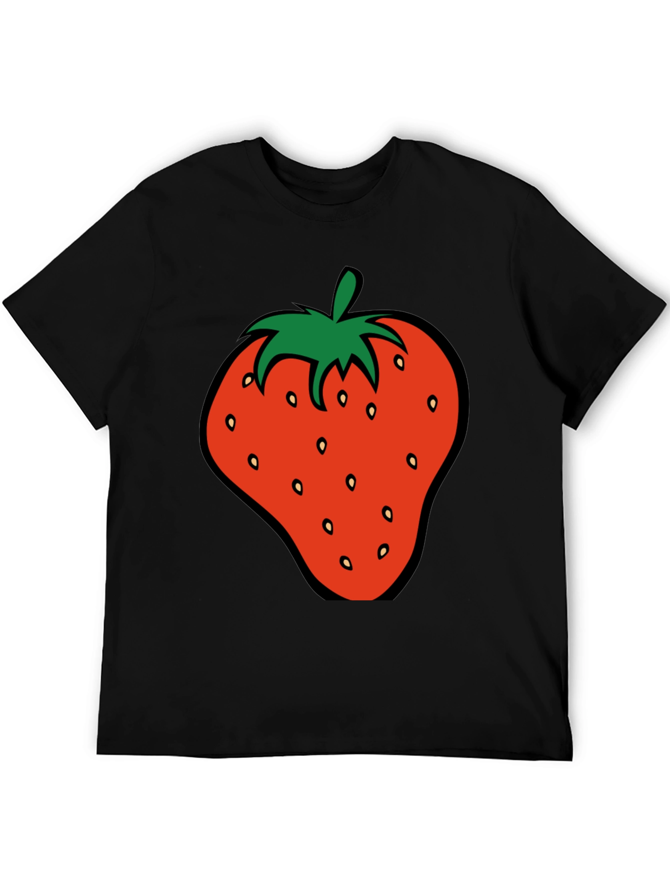 Strawberry Graphic Tee - Black Cotton T-Shirt