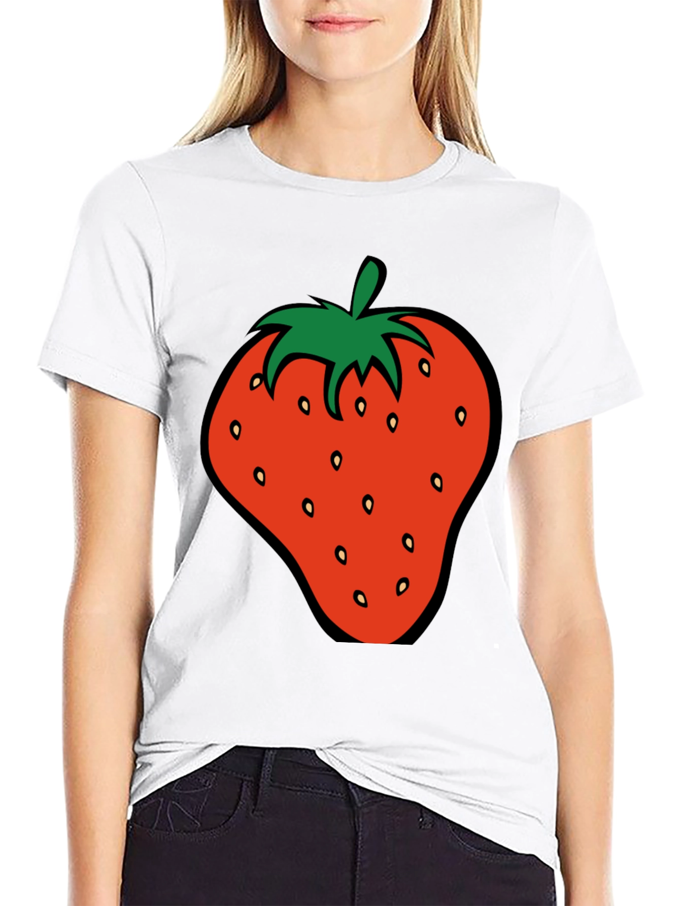 Strawberry Graphic Tee - Black Cotton T-Shirt
