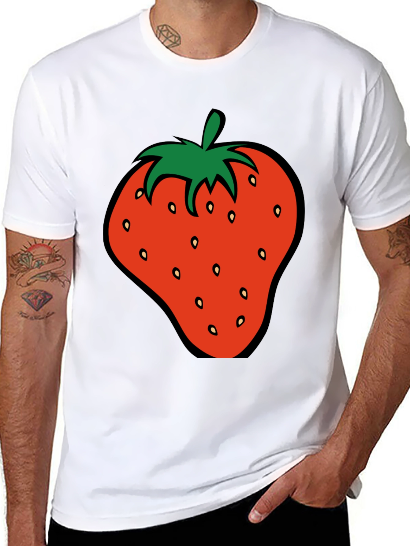 Strawberry Graphic Tee - Black Cotton T-Shirt
