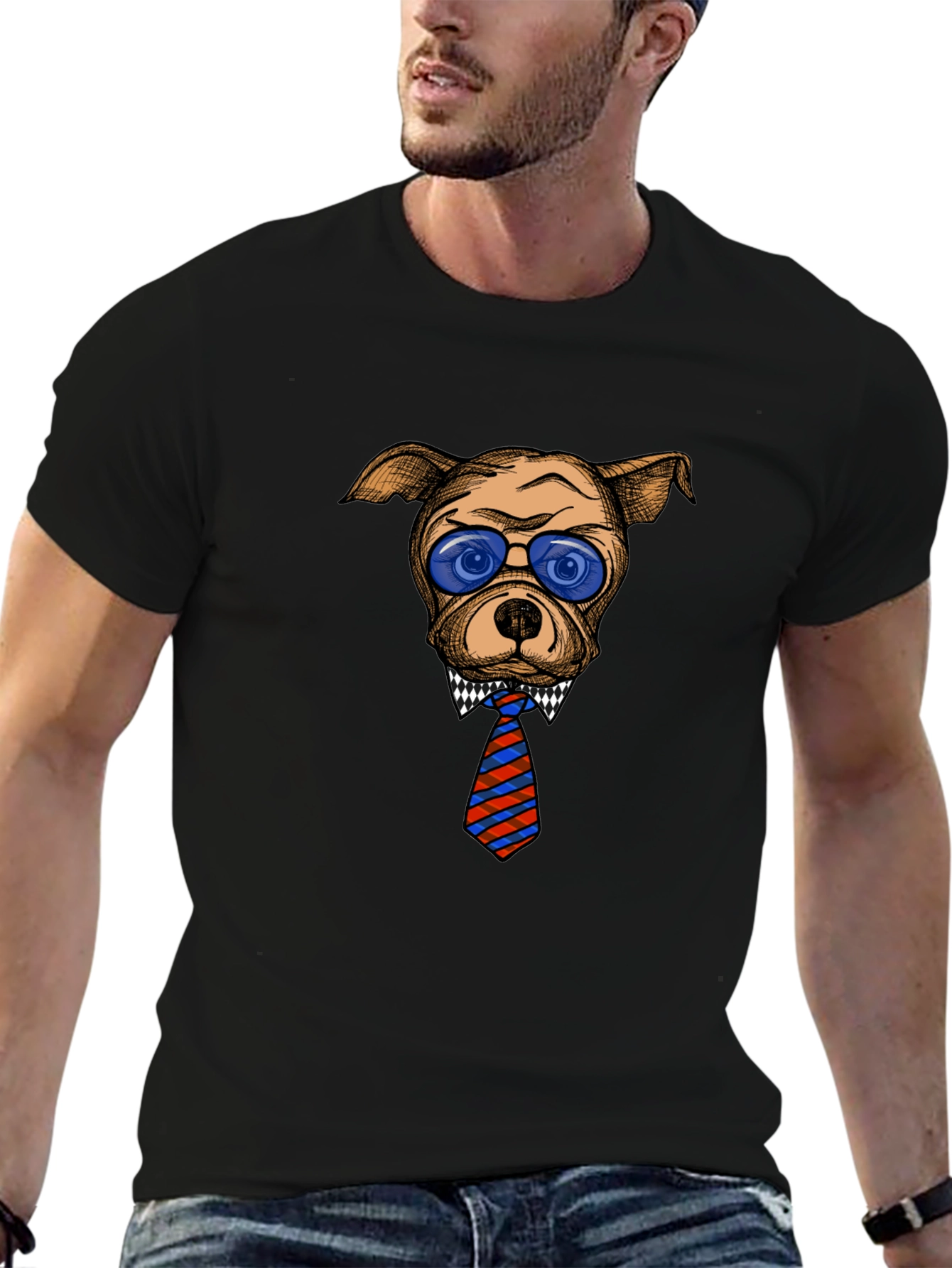 Cool Dog with Tie Graphic T-Shirt
