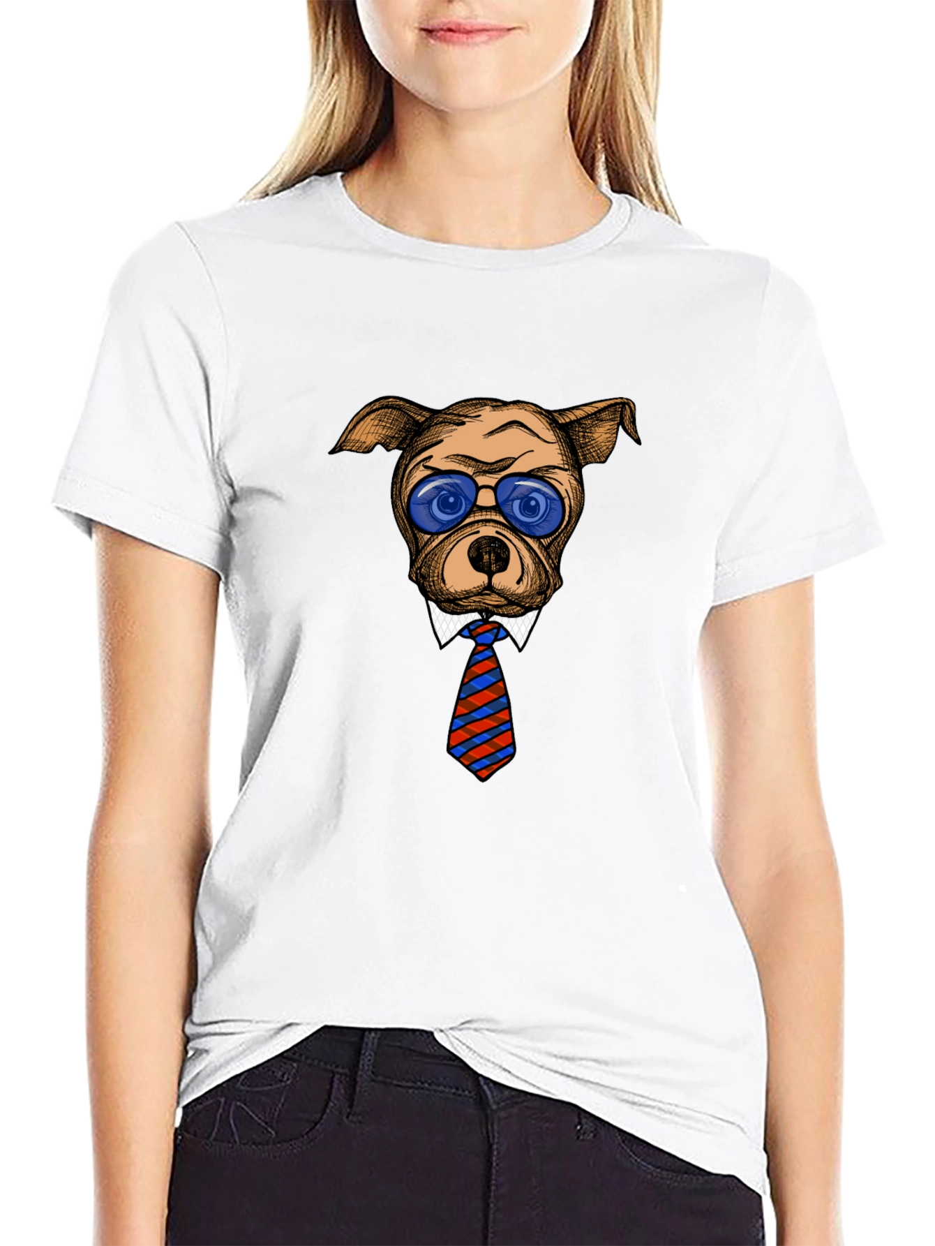 Cool Dog with Tie Graphic T-Shirt