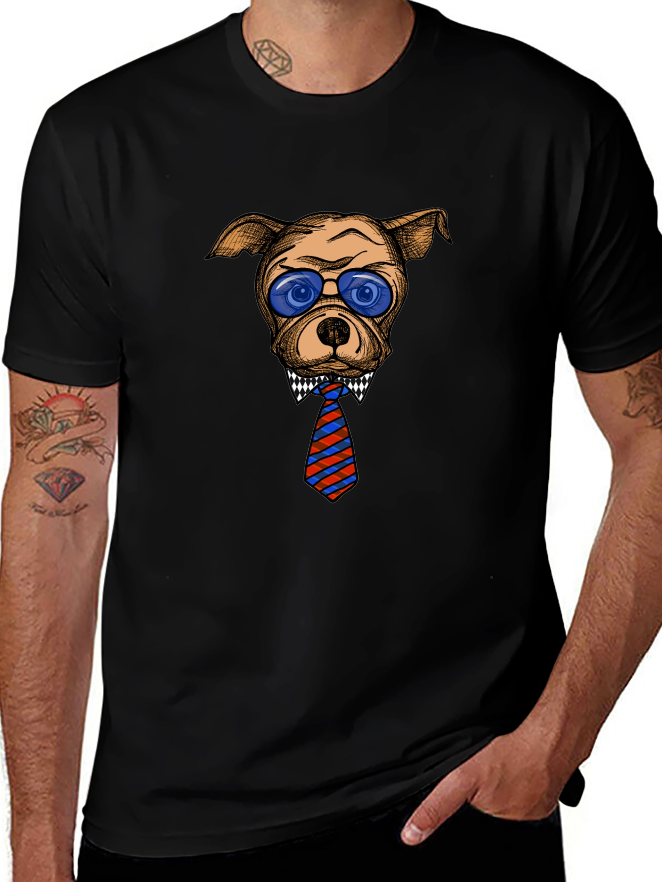 Cool Dog with Tie Graphic T-Shirt