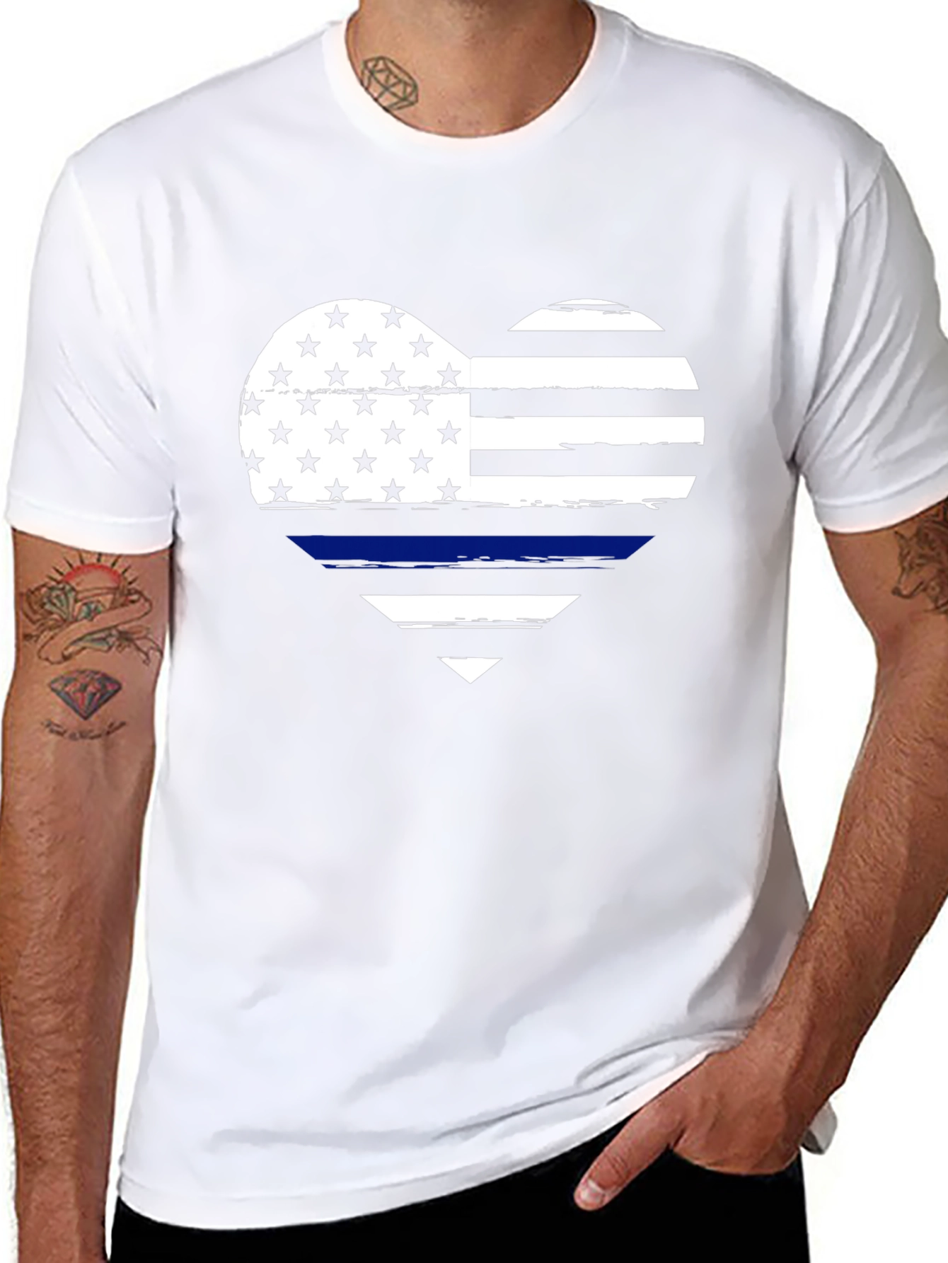 Thin Blue Line Heart Flag Graphic T-Shirt