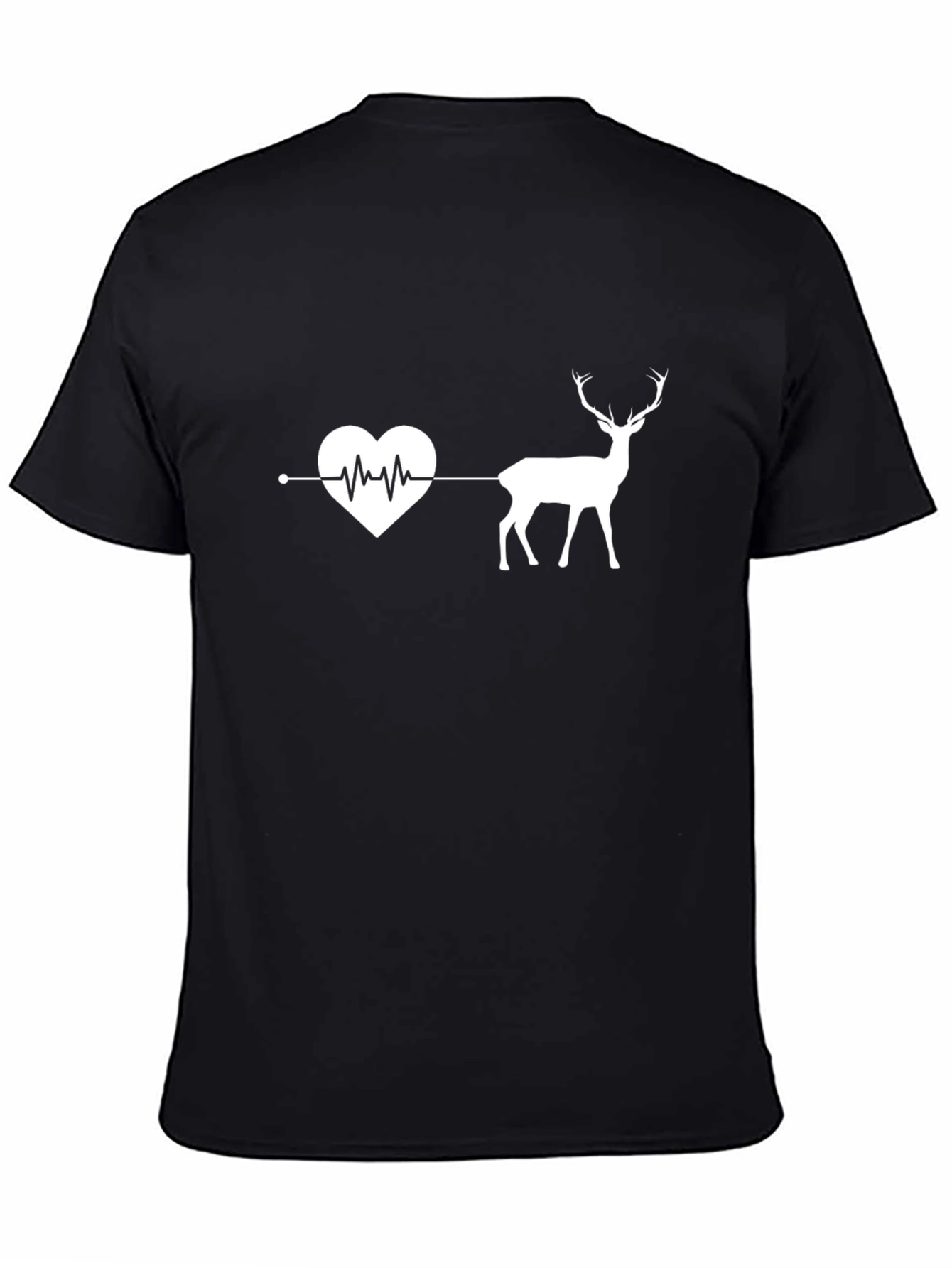 Heartbeat Deer Graphic Tee - Black Cotton T-Shirt