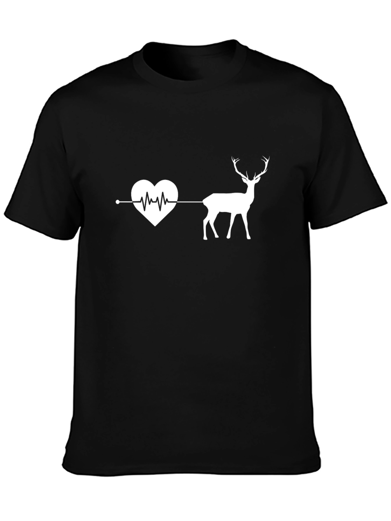 Heartbeat Deer Graphic Tee - Black Cotton T-Shirt
