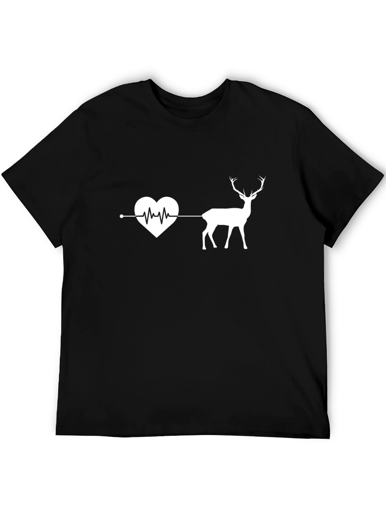 Heartbeat Deer Graphic Tee - Black Cotton T-Shirt