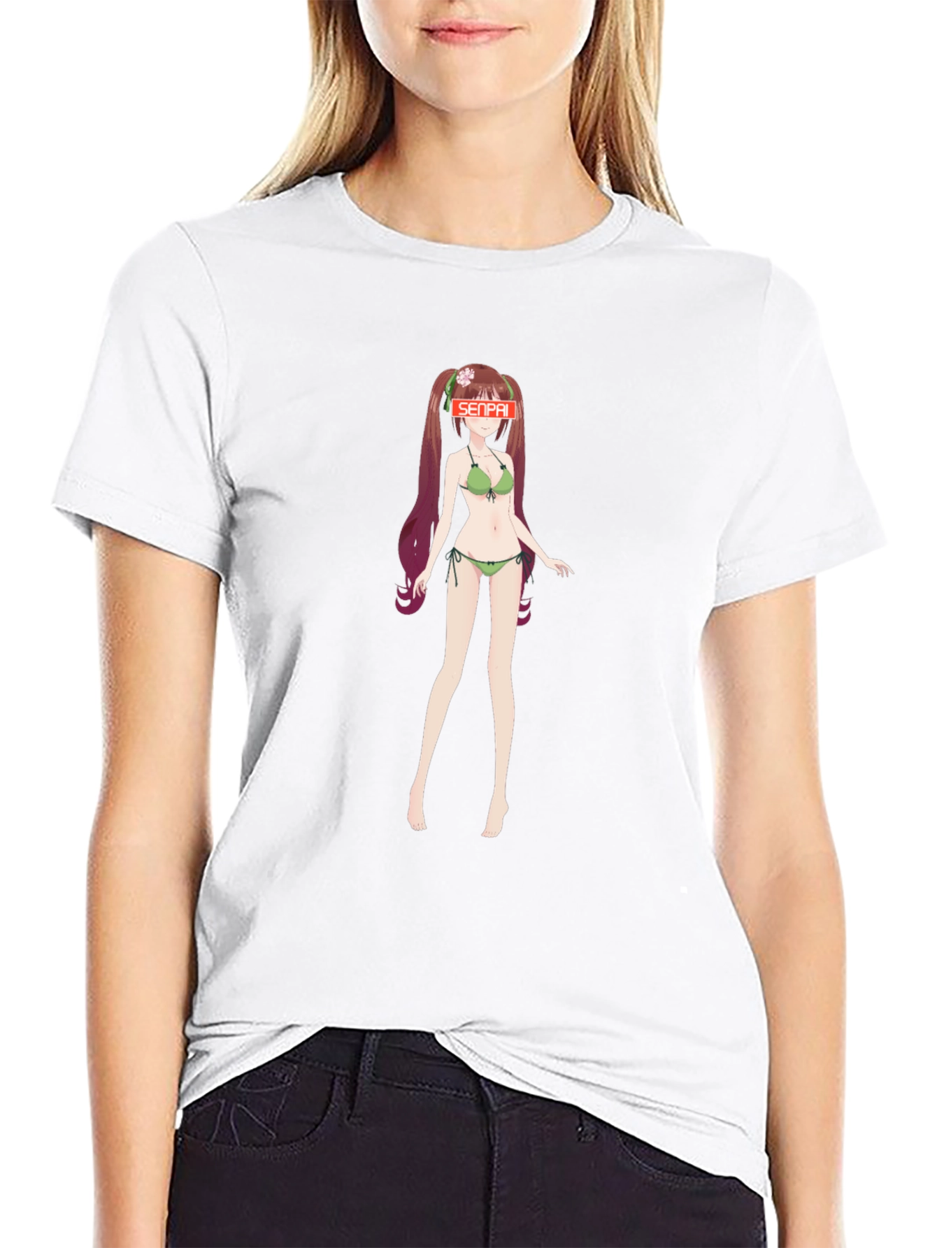 Anime Girl Senpai Graphic T-Shirt - Black