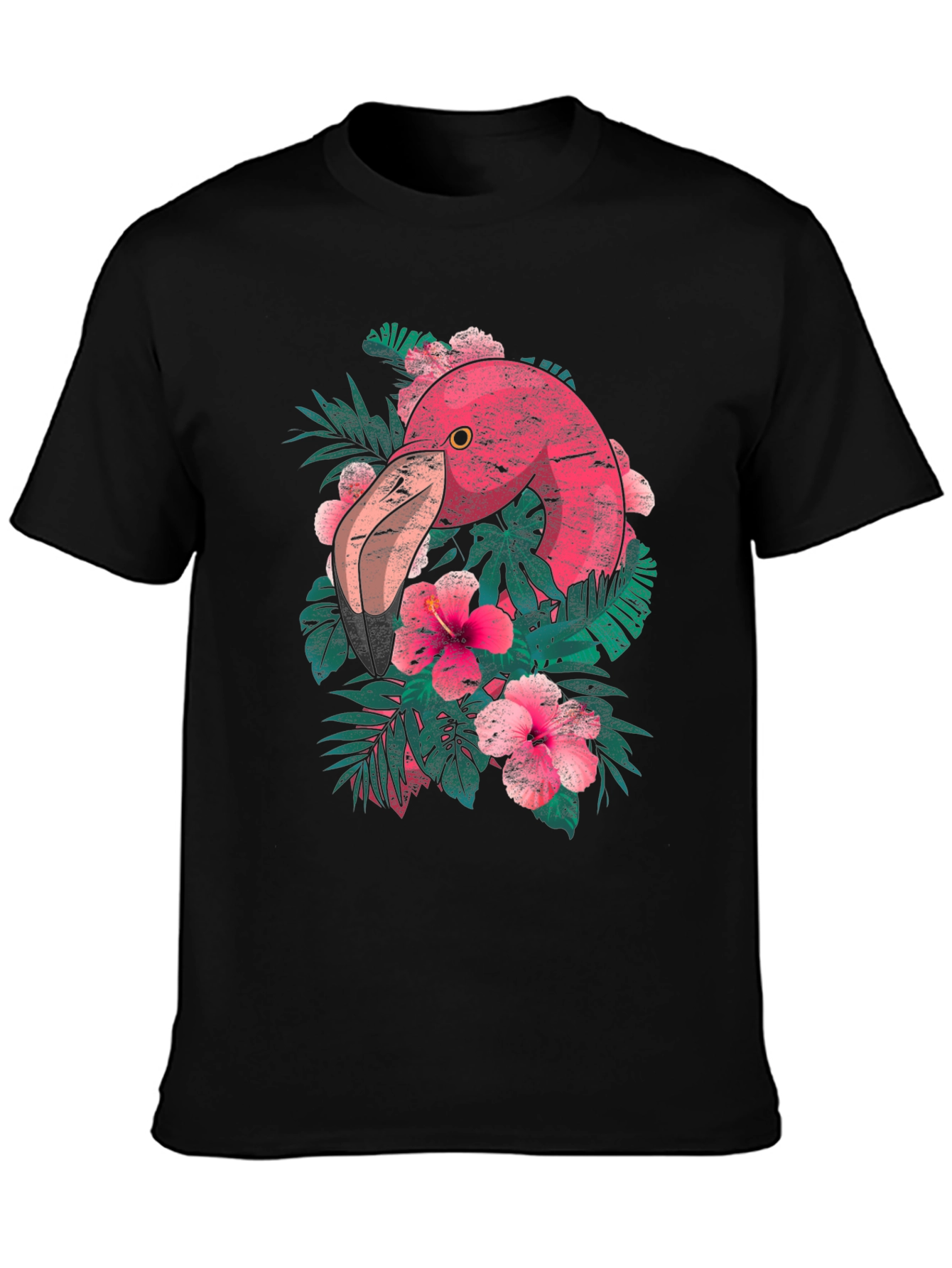 Tropical Flamingo Graphic Tee - Black