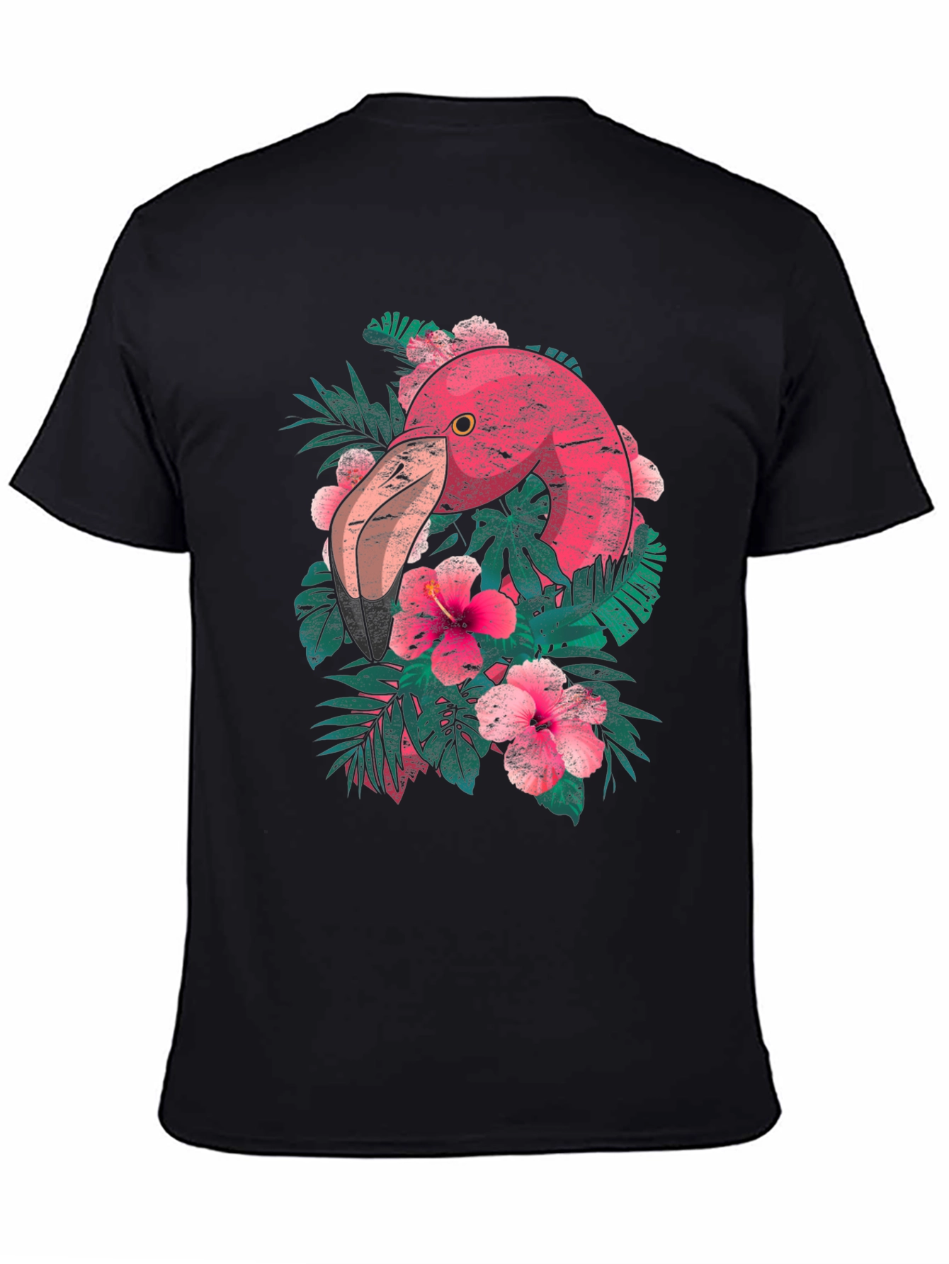 Tropical Flamingo Graphic Tee - Black