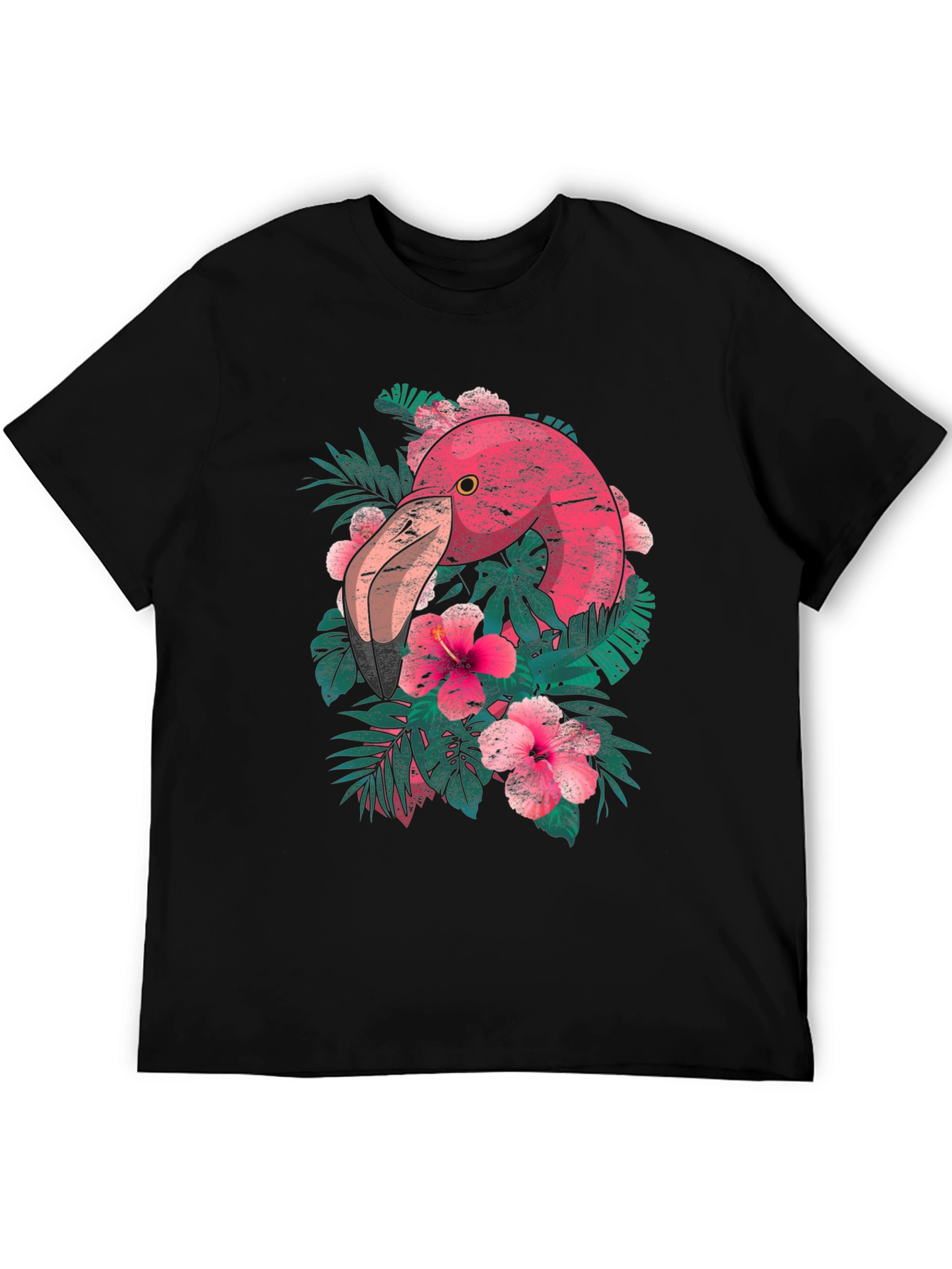 Tropical Flamingo Graphic Tee - Black
