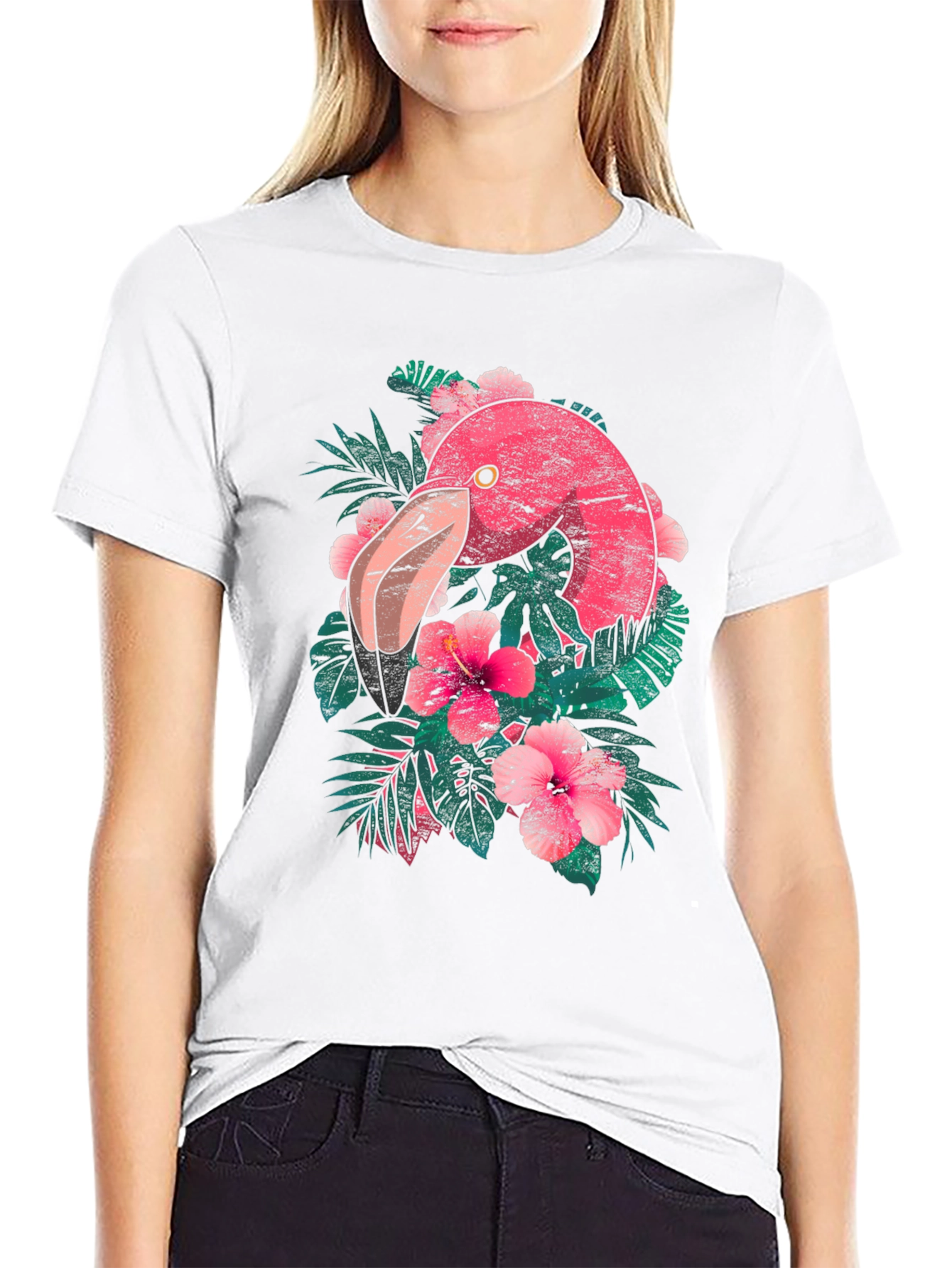 Tropical Flamingo Graphic Tee - Black