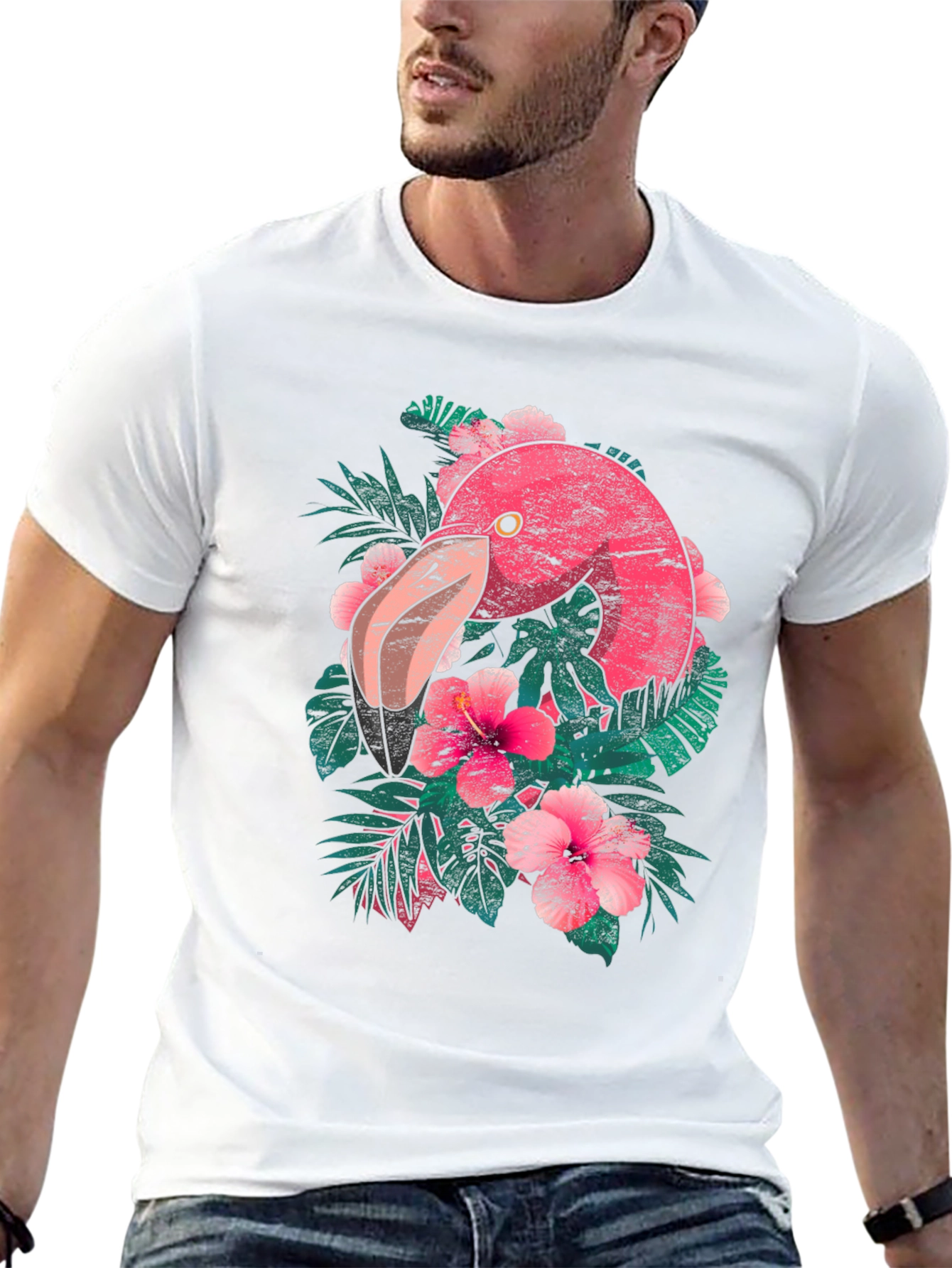 Tropical Flamingo Graphic Tee - Black