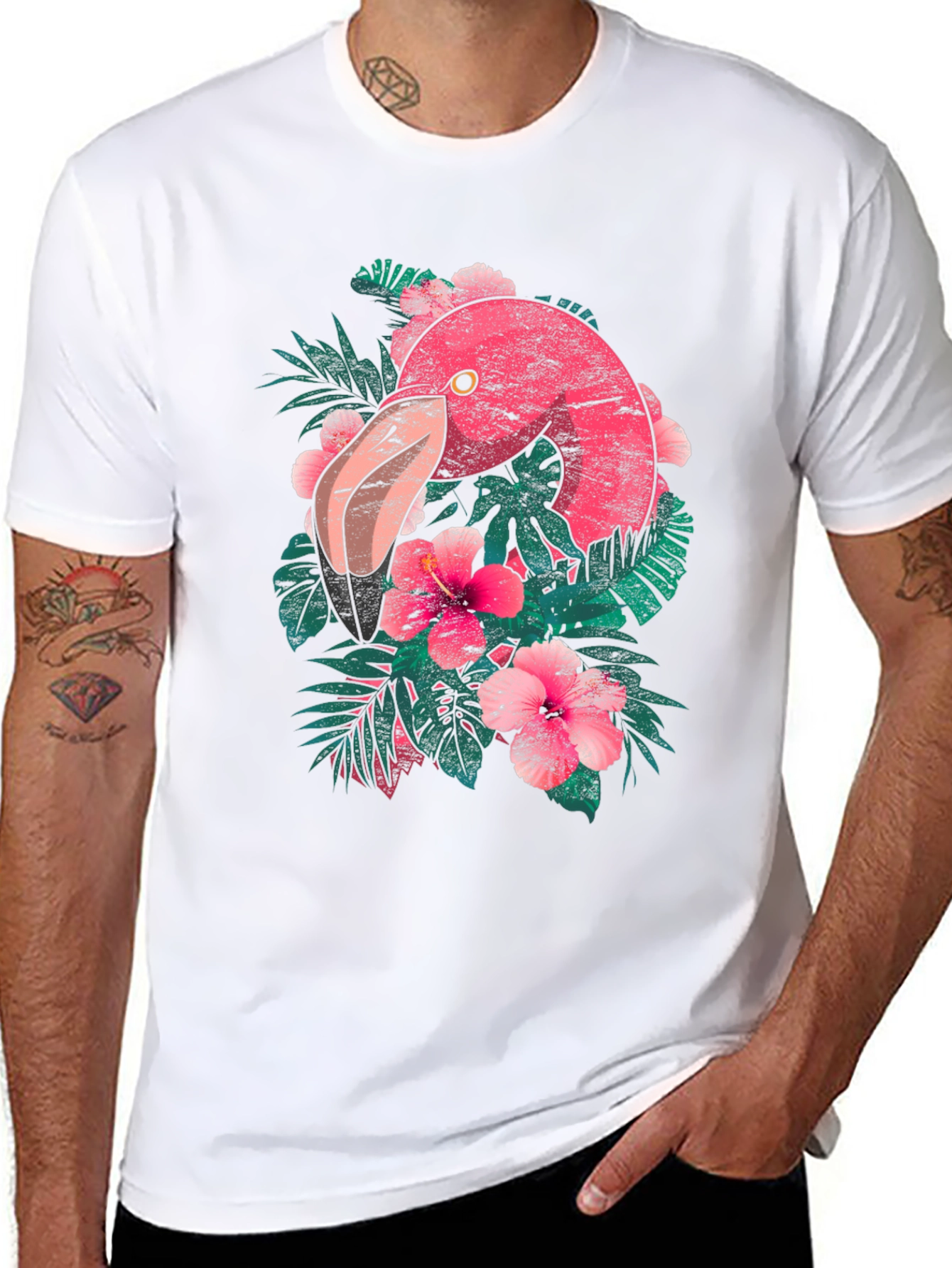 Tropical Flamingo Graphic Tee - Black