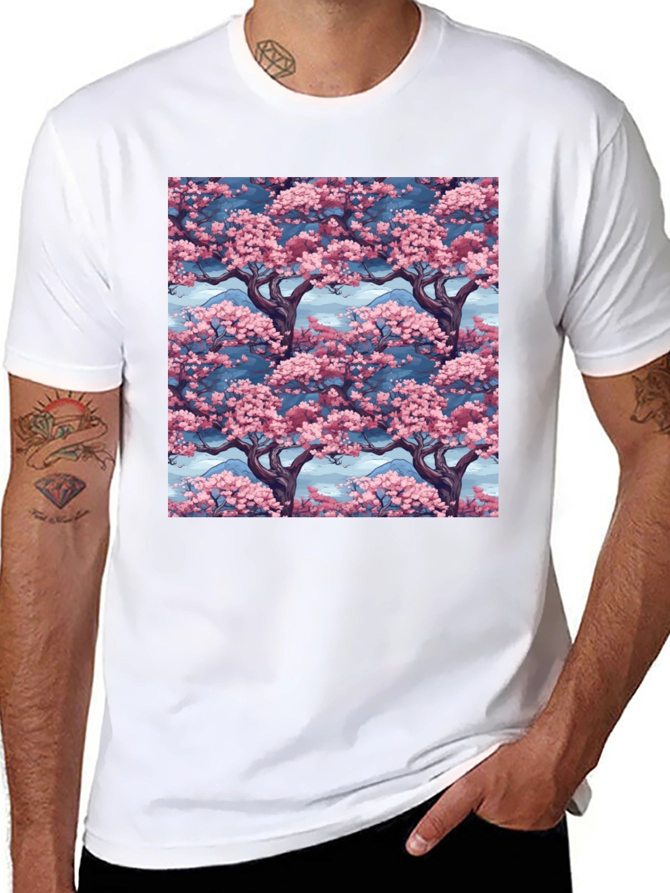 Sakura Tree Print Black T-Shirt