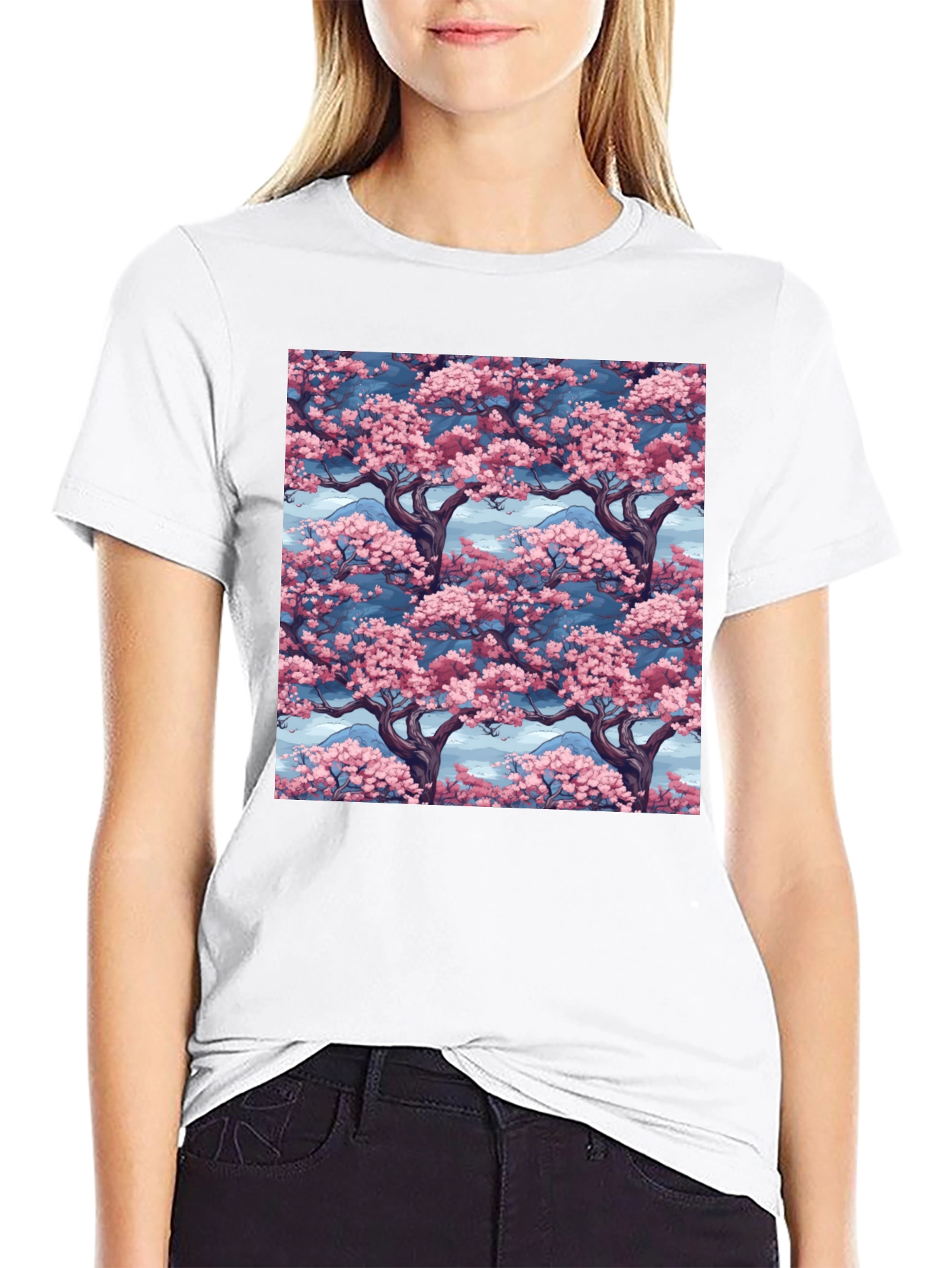 Sakura Tree Print Black T-Shirt