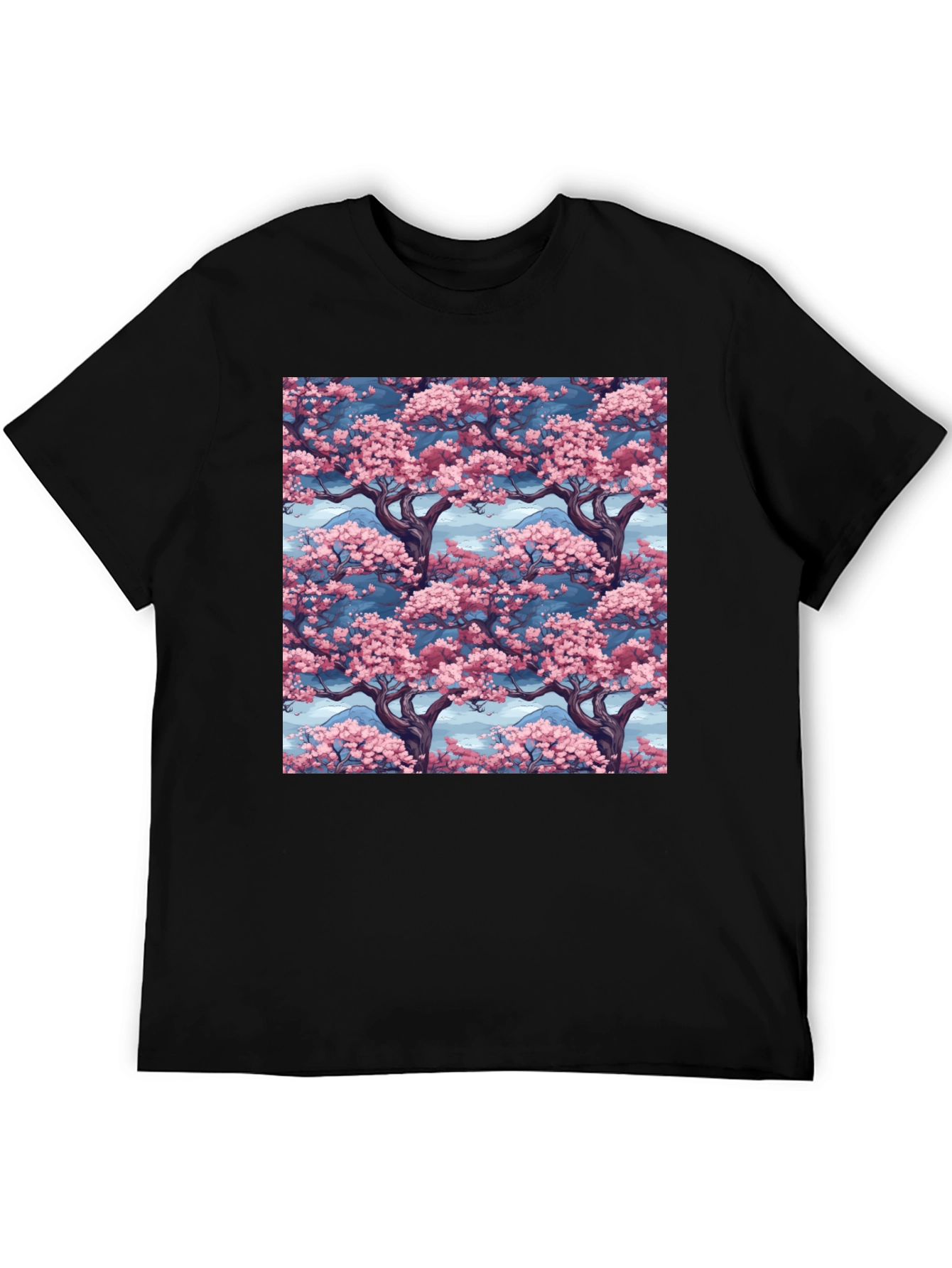 Sakura Tree Print Black T-Shirt