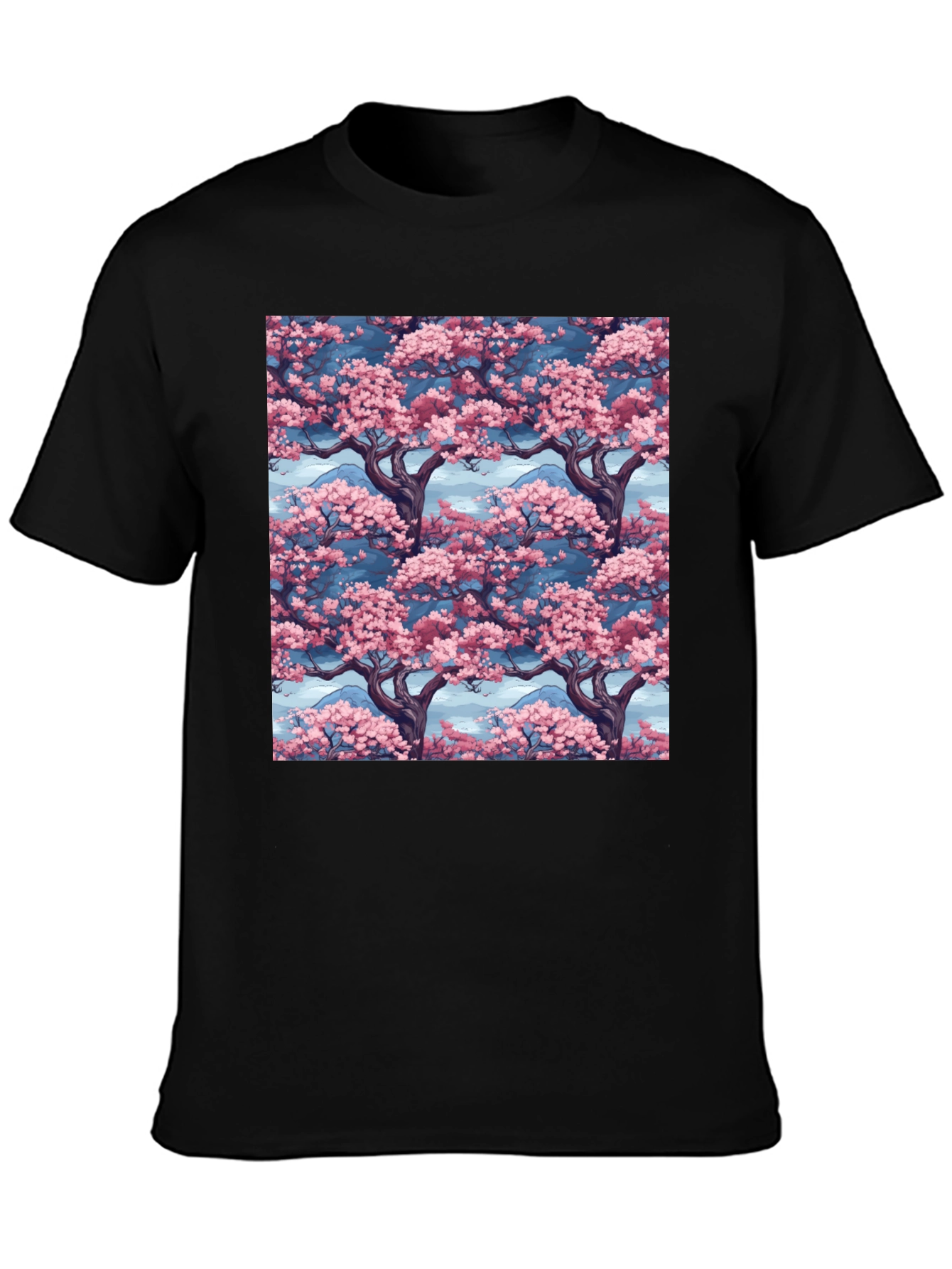 Sakura Tree Print Black T-Shirt