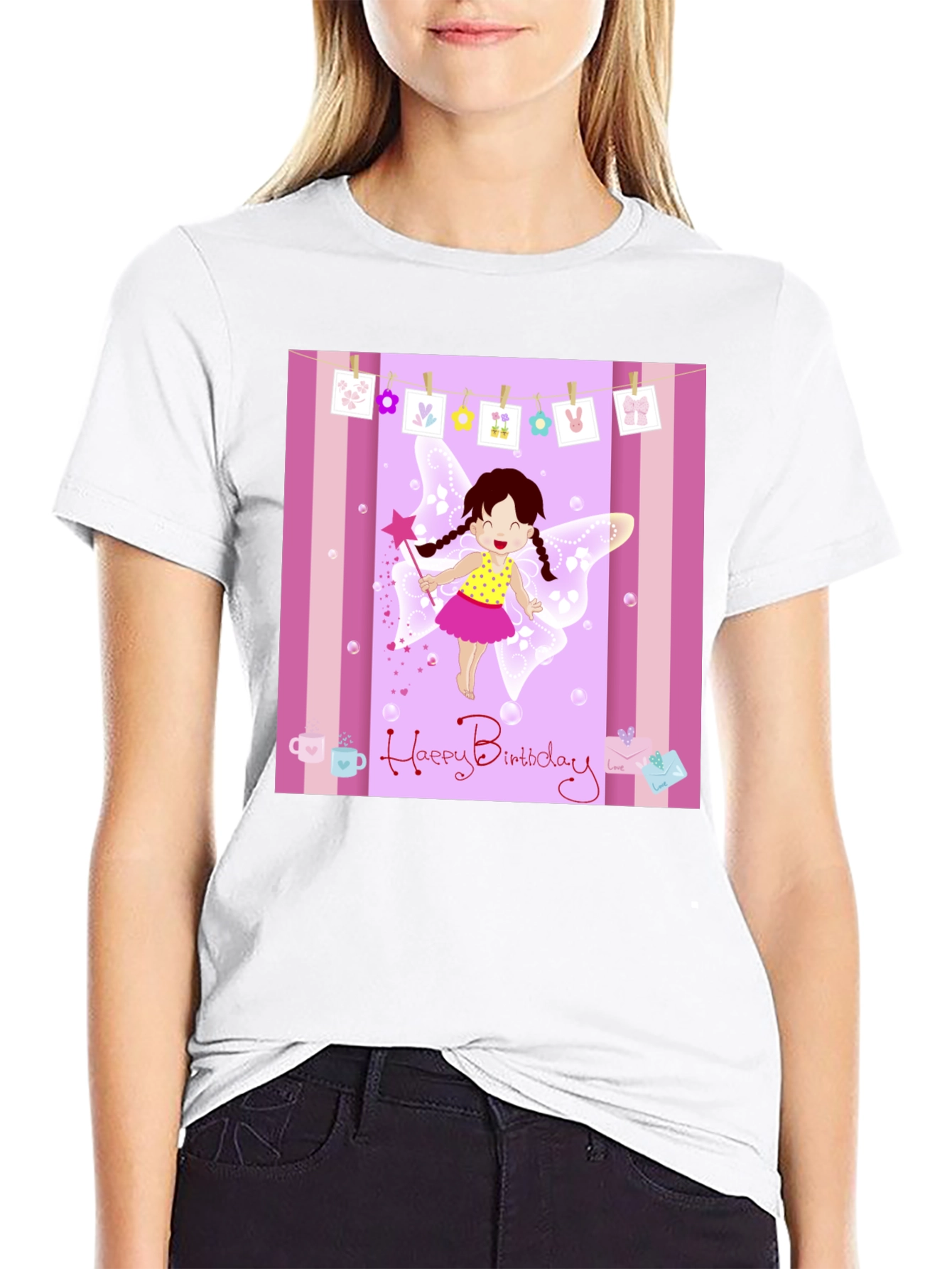 Birthday Fairy Graphic Tee - Black Cotton Blend T-Shirt
