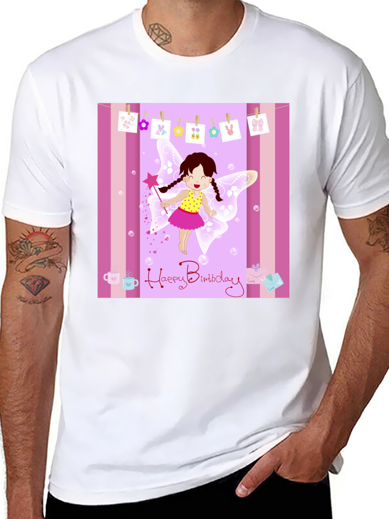 Birthday Fairy Graphic Tee - Black Cotton Blend T-Shirt