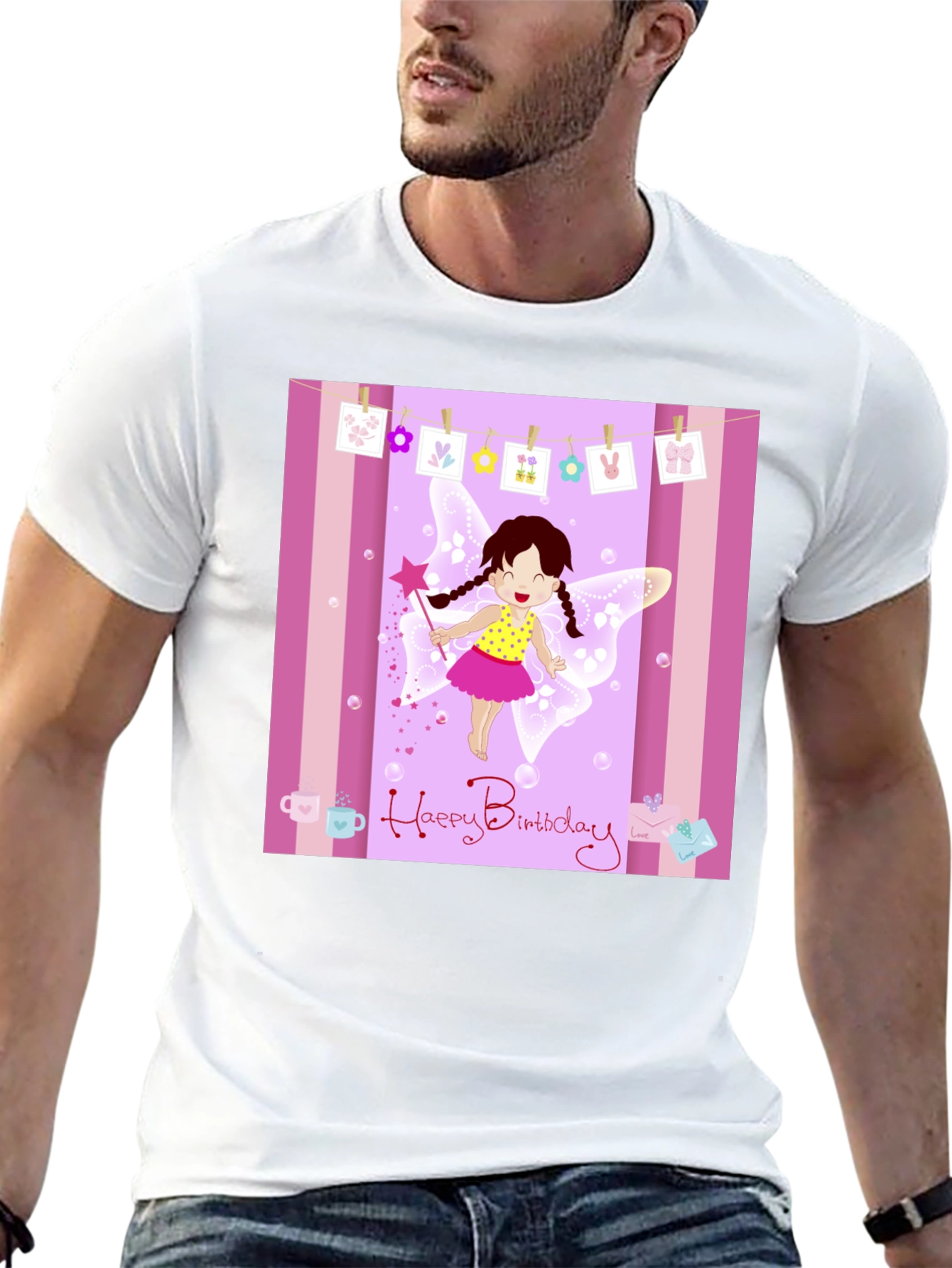 Birthday Fairy Graphic Tee - Black Cotton Blend T-Shirt