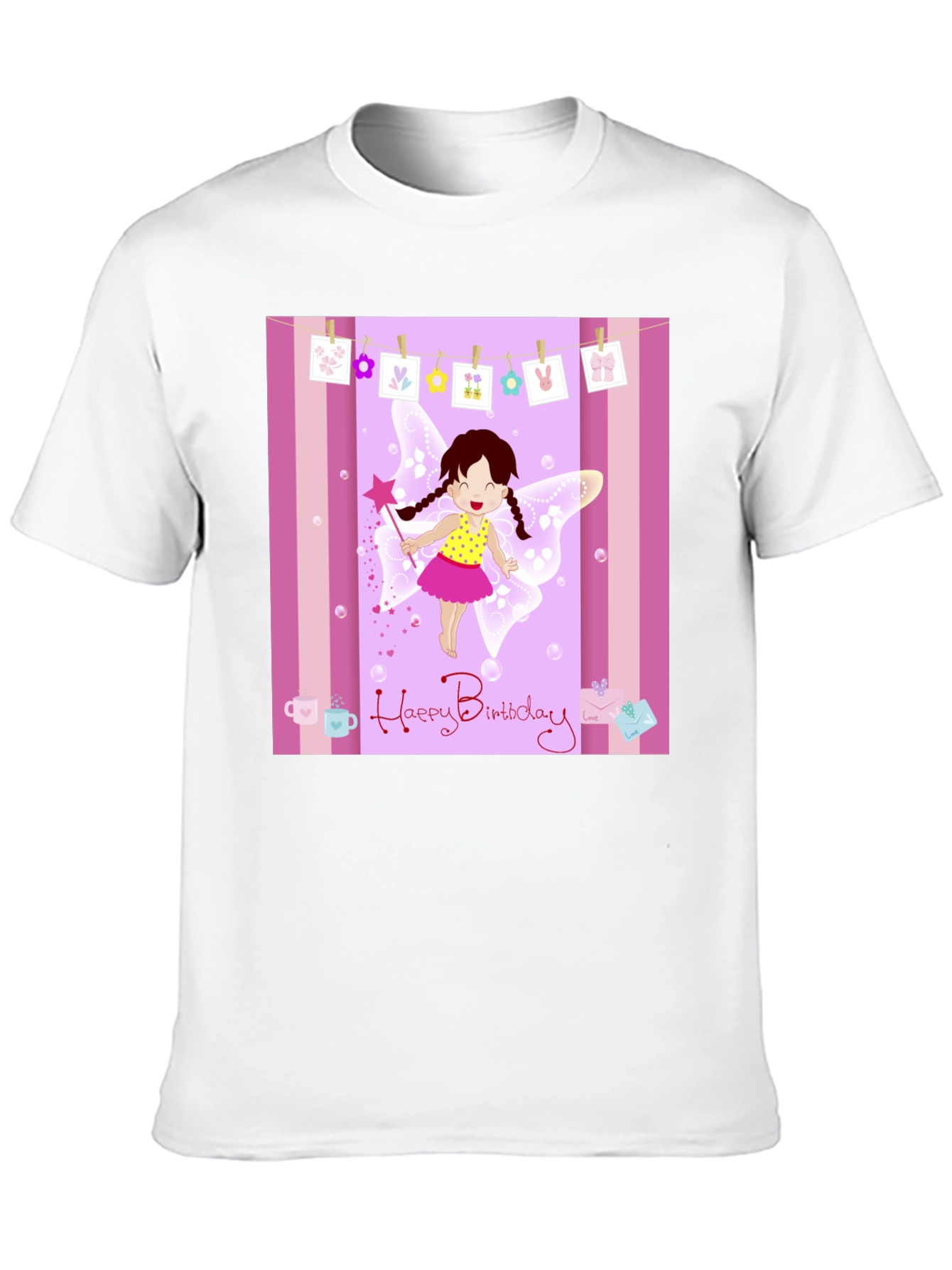 Birthday Fairy Graphic Tee - Black Cotton Blend T-Shirt