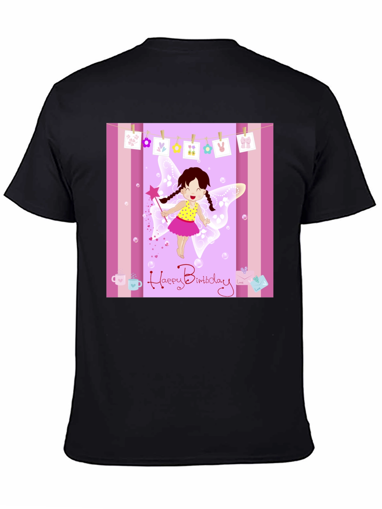 Birthday Fairy Graphic Tee - Black Cotton Blend T-Shirt