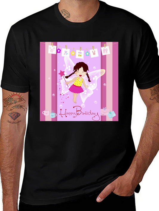 Birthday Fairy Graphic Tee - Black Cotton Blend T-Shirt