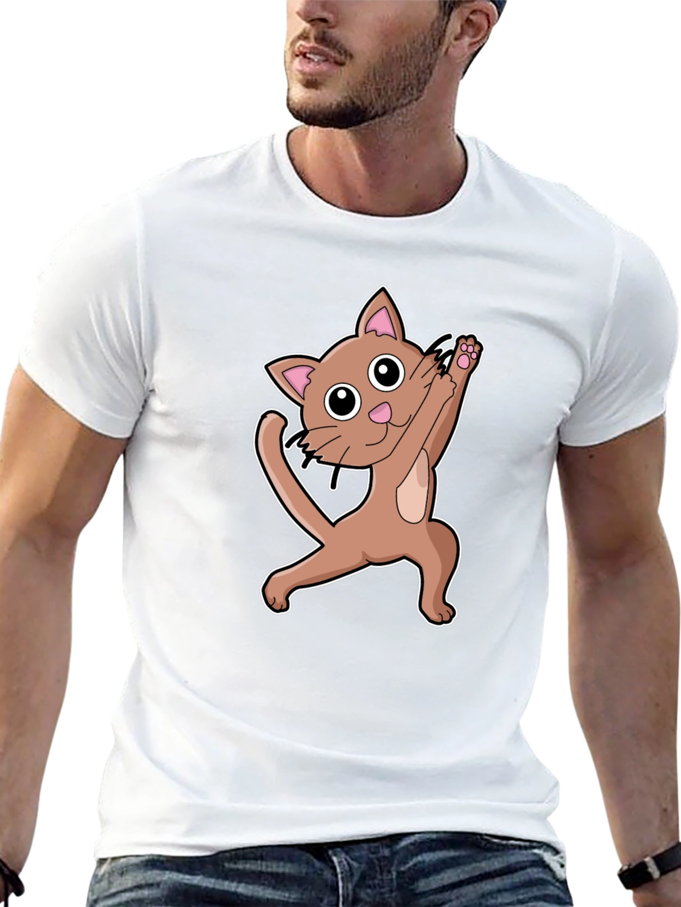 Dabbing Cat Graphic T-Shirt - Trendy Animal Tee