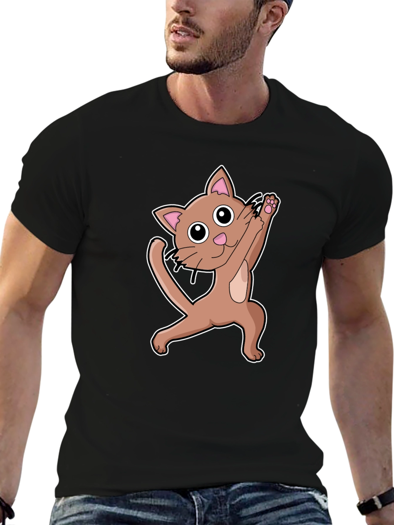 Dabbing Cat Graphic T-Shirt - Trendy Animal Tee