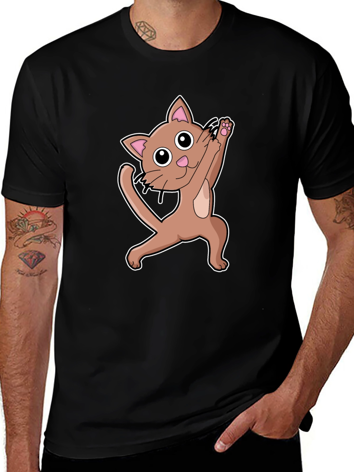 Dabbing Cat Graphic T-Shirt - Trendy Animal Tee