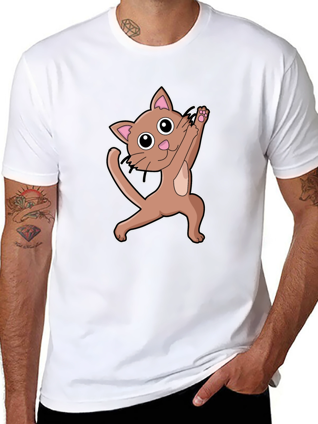 Dabbing Cat Graphic T-Shirt - Trendy Animal Tee