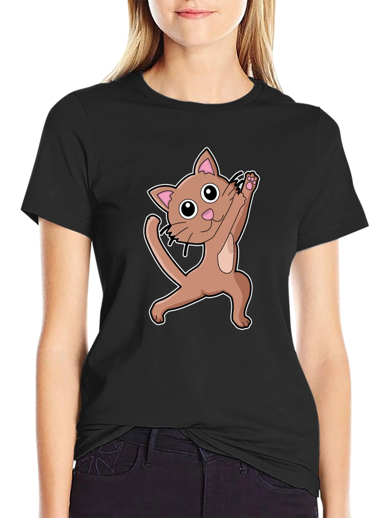 Dabbing Cat Graphic T-Shirt - Trendy Animal Tee